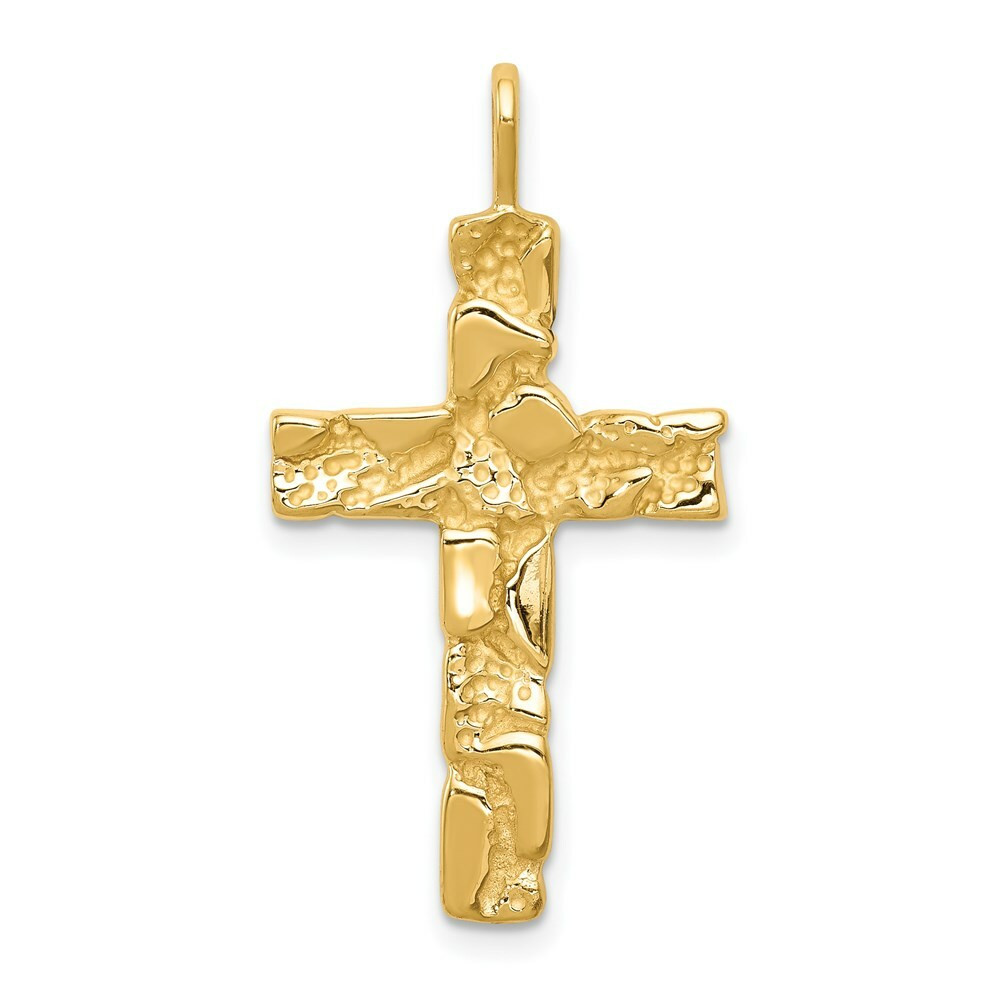 14K Yellow Gold Nugget Cross Pendant - (A82-937) - Roy Rose Jewelry