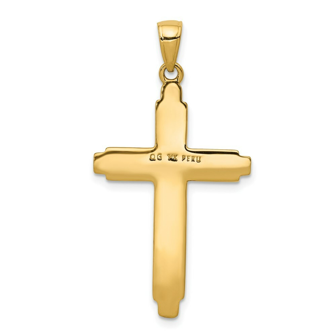 14K Yellow Gold Textured Outline Cross Pendant - (A83-740)