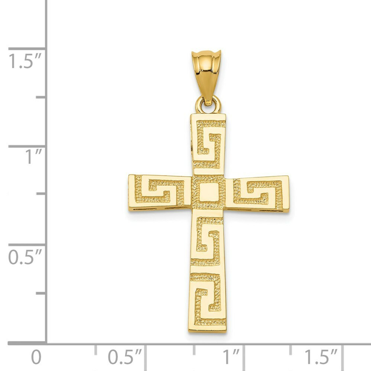 14K Yellow Gold Greek Key Cross Pendant - (A84-444)
