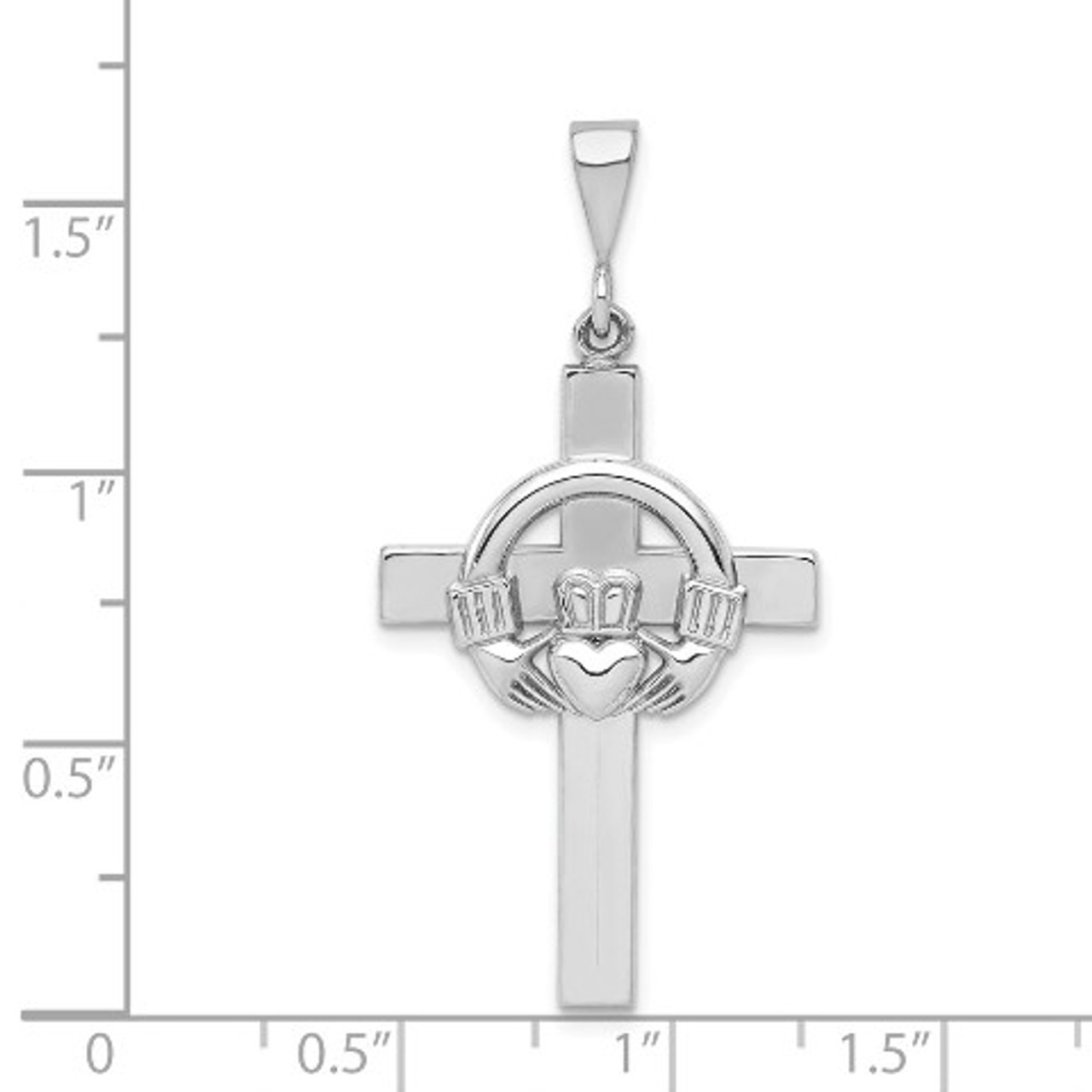 14K White Gold Claddagh Cross Pendant - (A84-954) - Roy Rose Jewelry