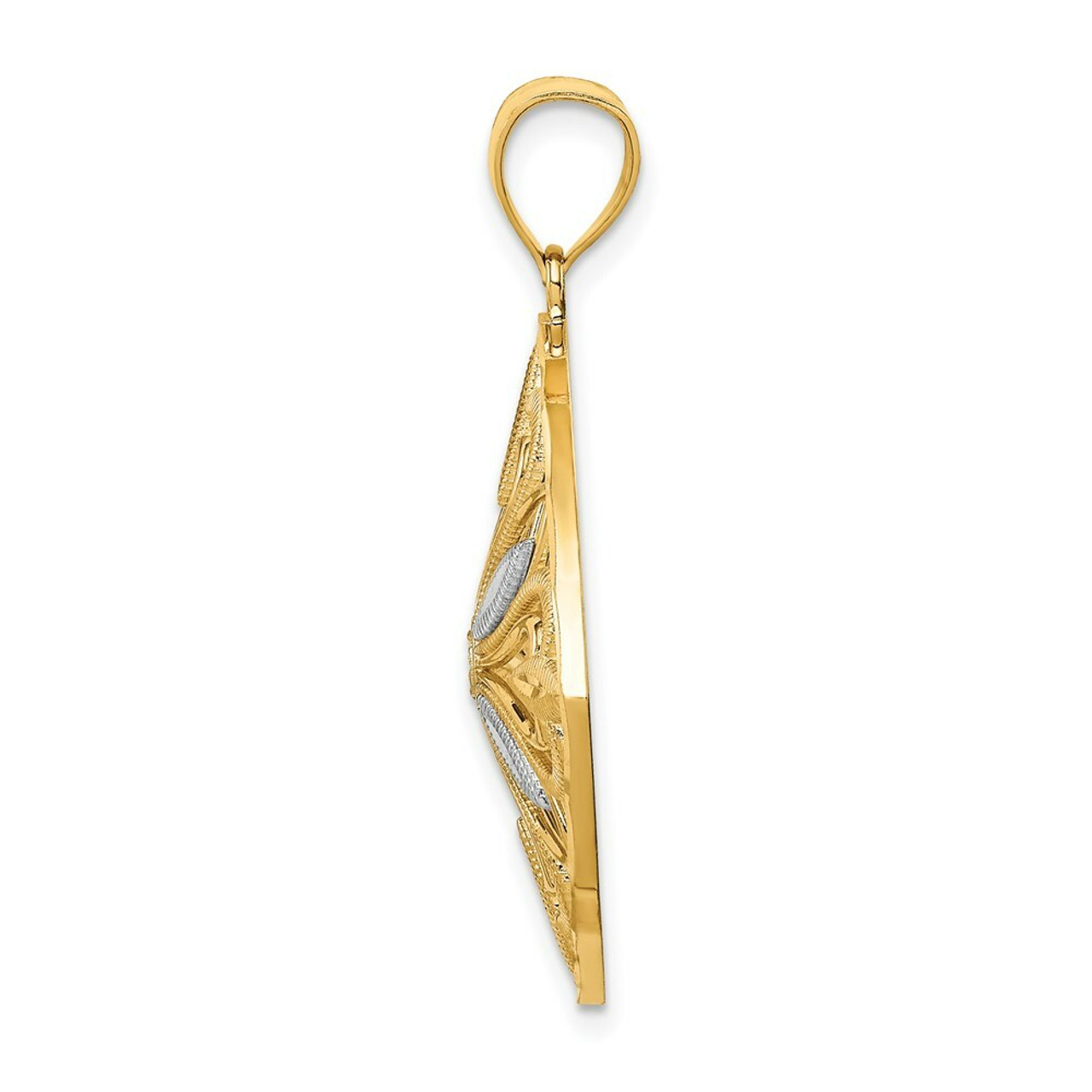 14k Two-tone Gold Rhodium Diamond-cut Polished Fancy Square Pendant - (A85-985)
