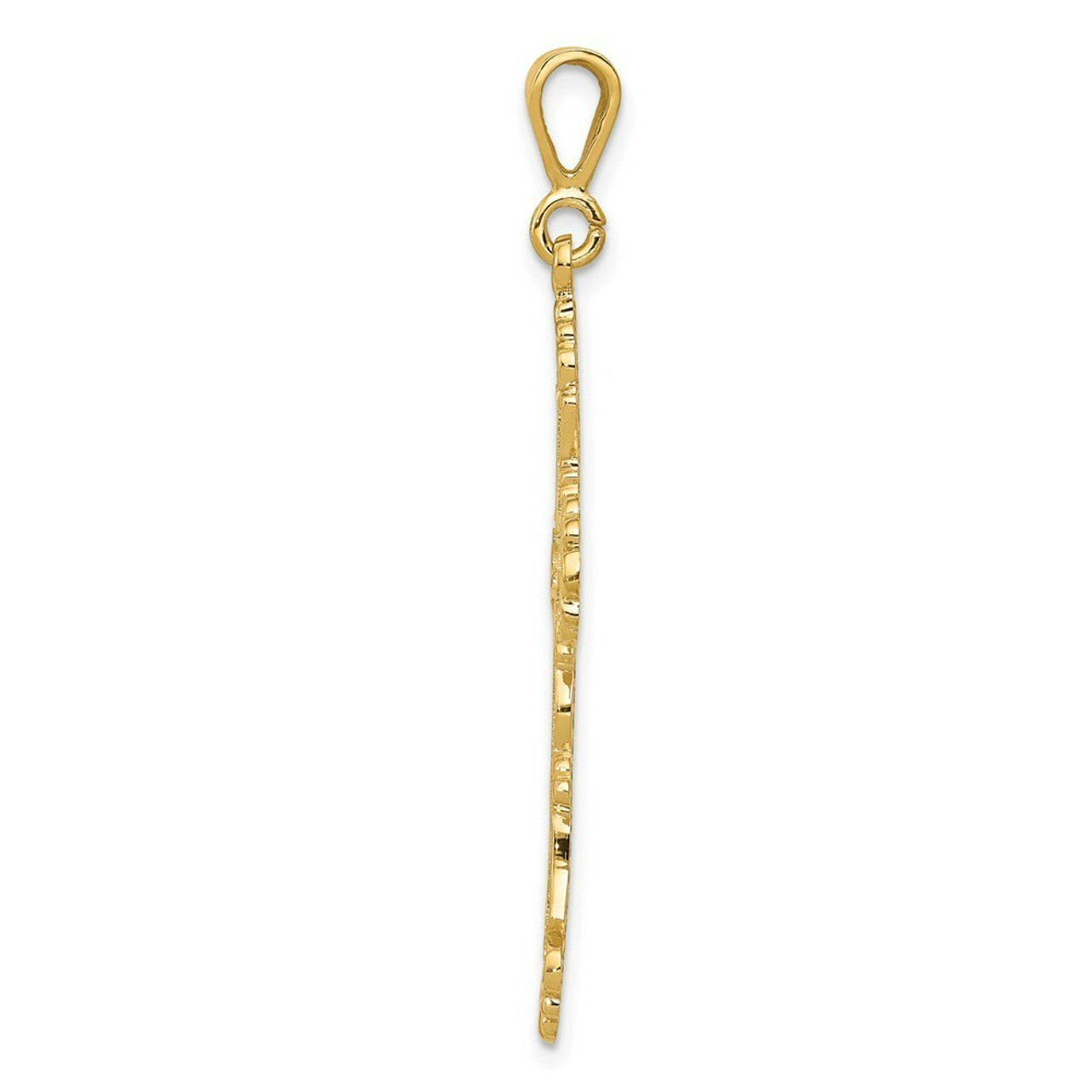 14K Yellow Gold Fleur De Lis Cross Pendant 47mm length - (A86-794)