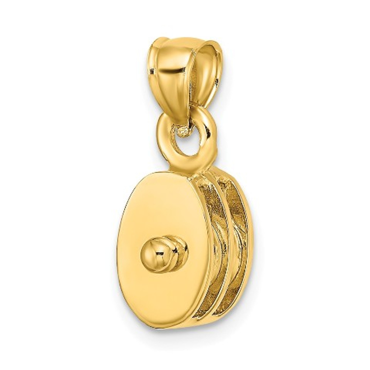 14K Yellow Gold Polished 3-Dimensional Moveable Pulley Charm Pendant -  (A90-698) - Roy Rose Jewelry