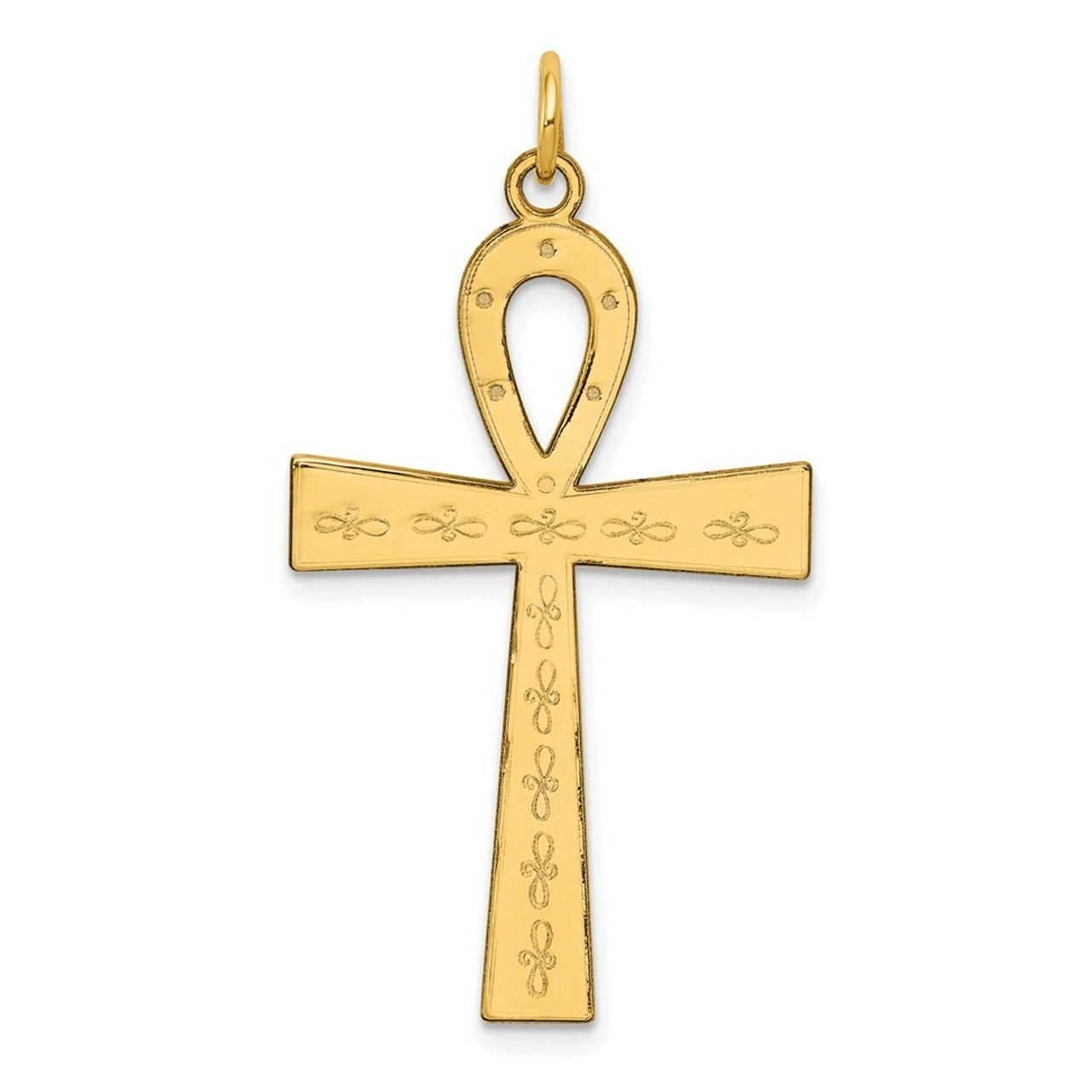 14K Yellow Gold Laser Designed Ankh Cross Pendant - (B11-442)