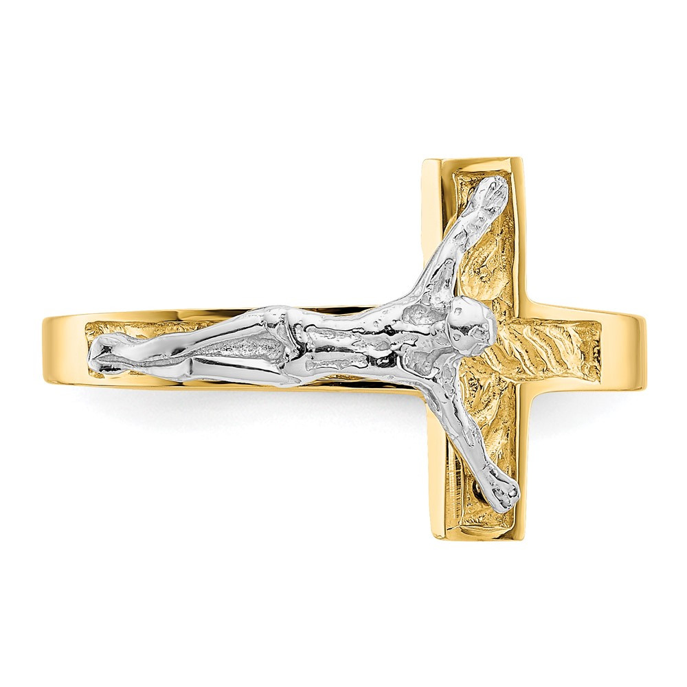 14k Two Tone Gold Polished Crucifix Ring - Size: 7 - (B32-718