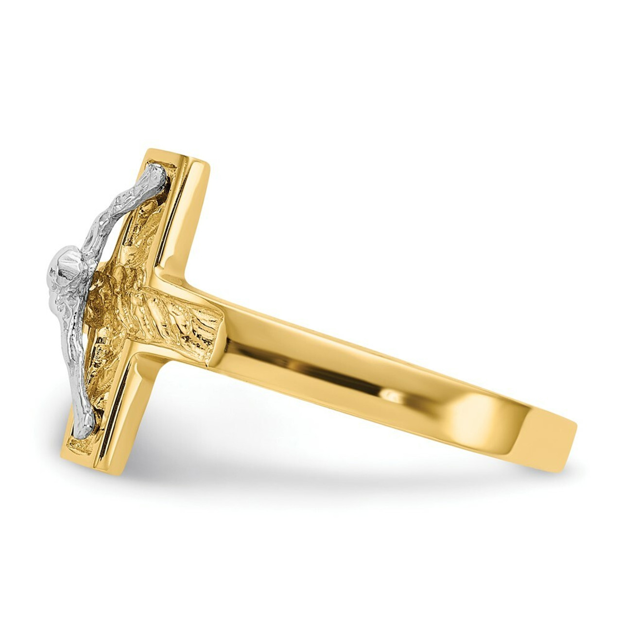14k Two Tone Gold Polished Crucifix Ring - Size: 7 - (B32-718)