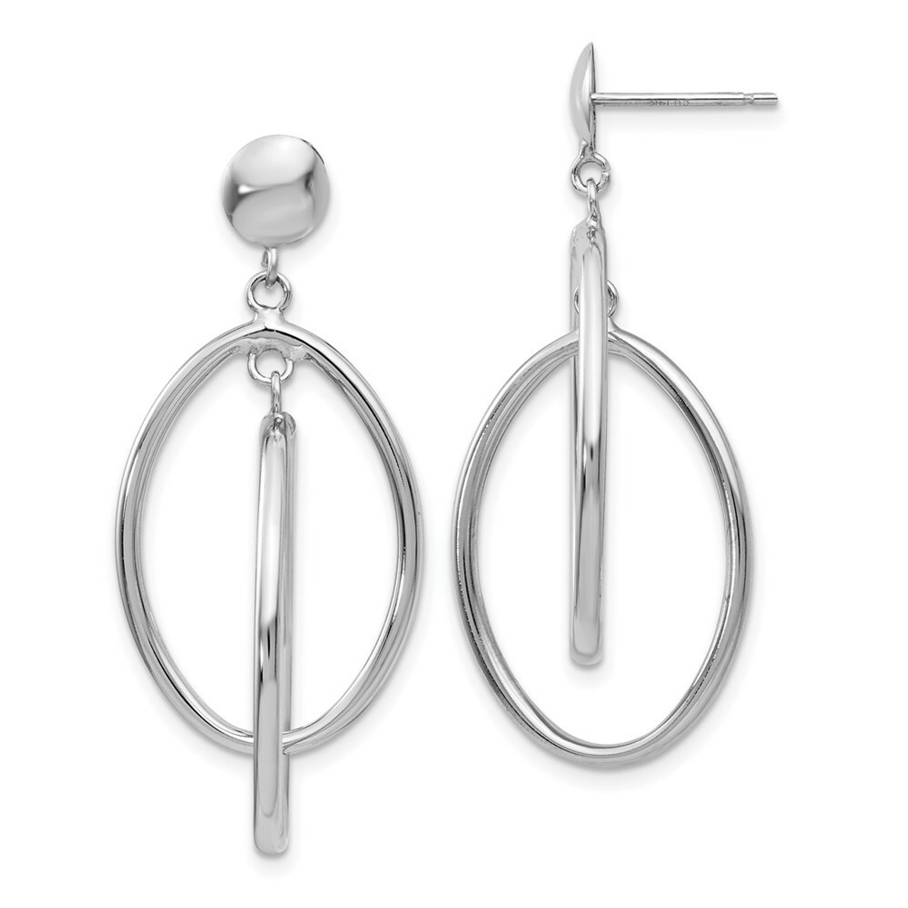 14K White Gold Double Oval Dangle Post Earrings - (B42-775)
