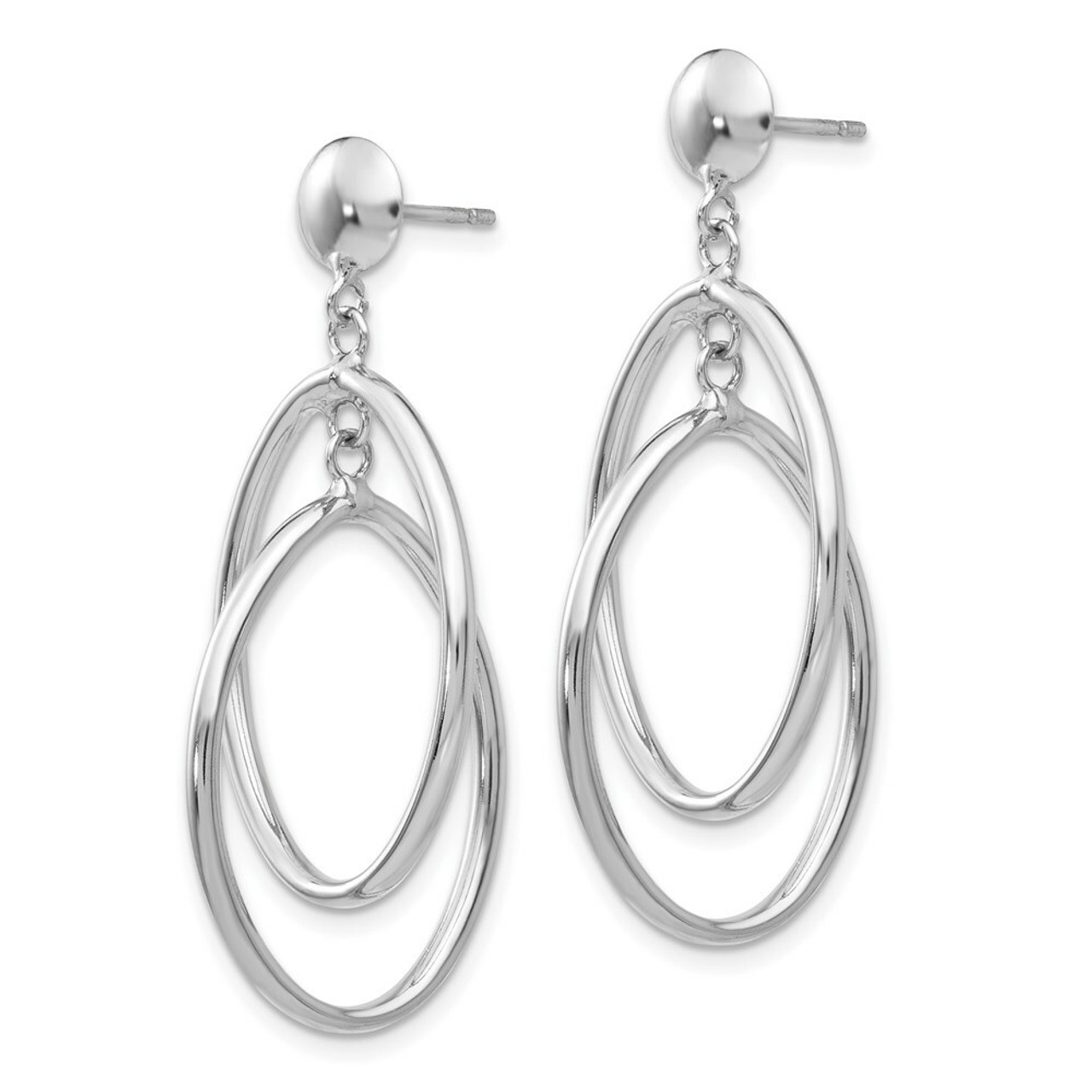 14K White Gold Double Oval Dangle Post Earrings - (B42-775)