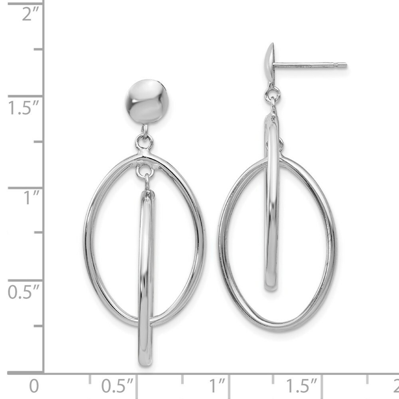 14K White Gold Double Oval Dangle Post Earrings - (B42-775)