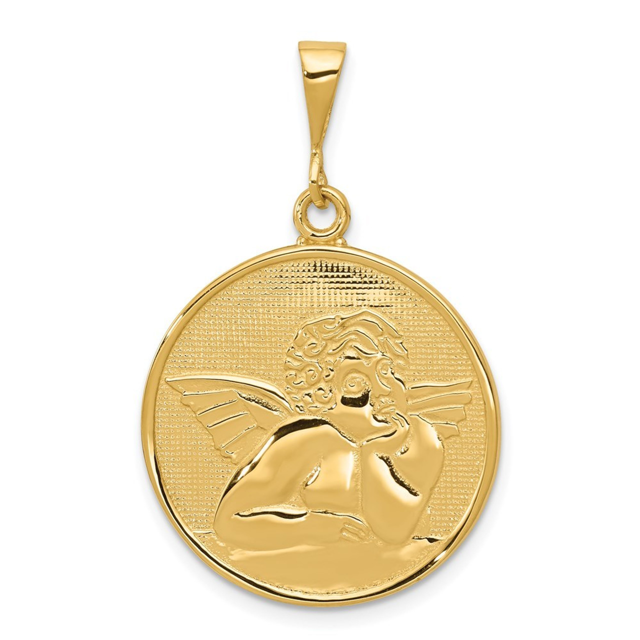 14K Yellow Gold Polished & Satin Angel Pendant - (A83-102)