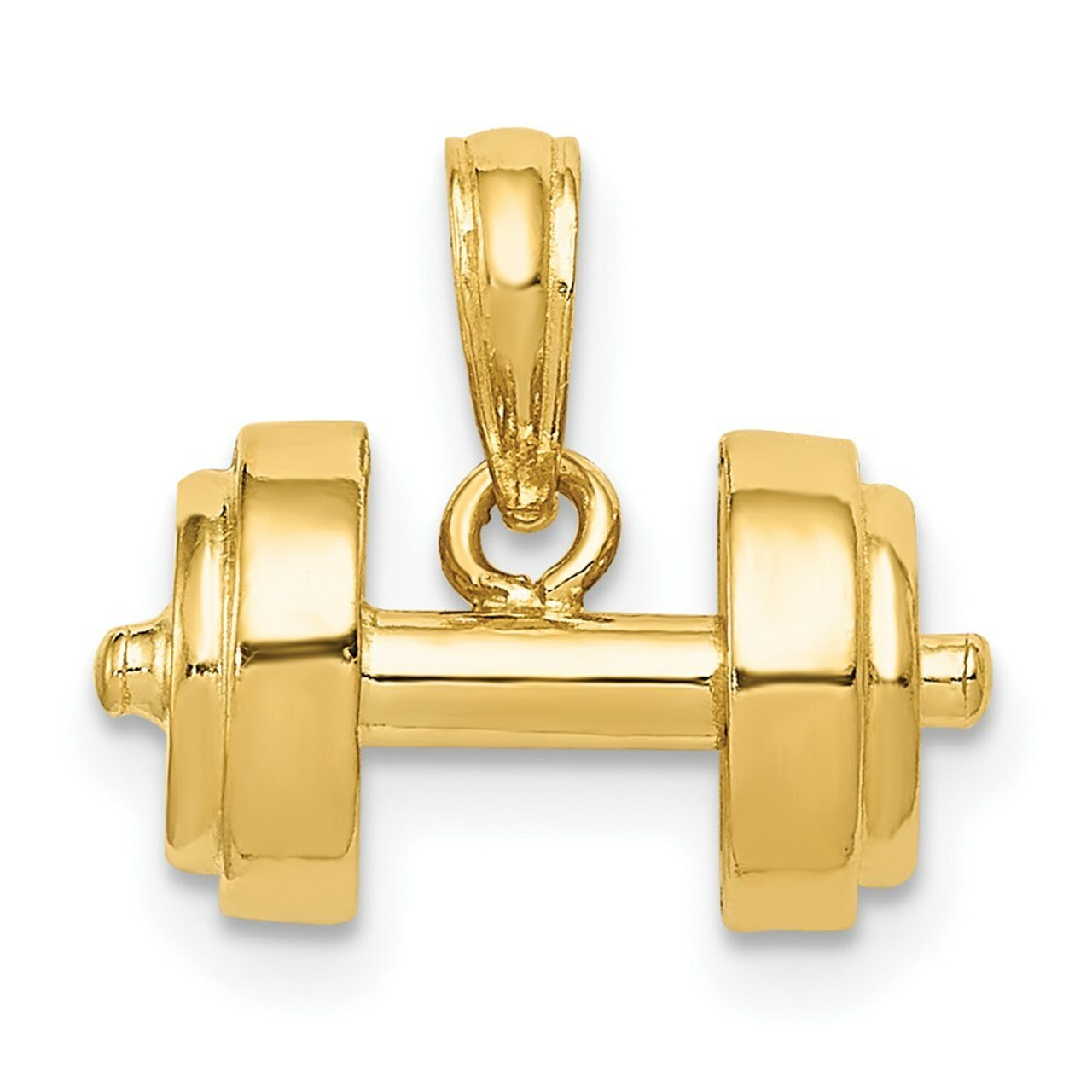 14K Yellow Gold 3-D Single Barbell Pendant - (A83-258)