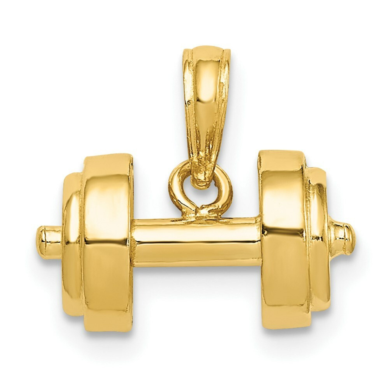14K Yellow Gold 3-D Single Barbell Pendant - (A83-258)