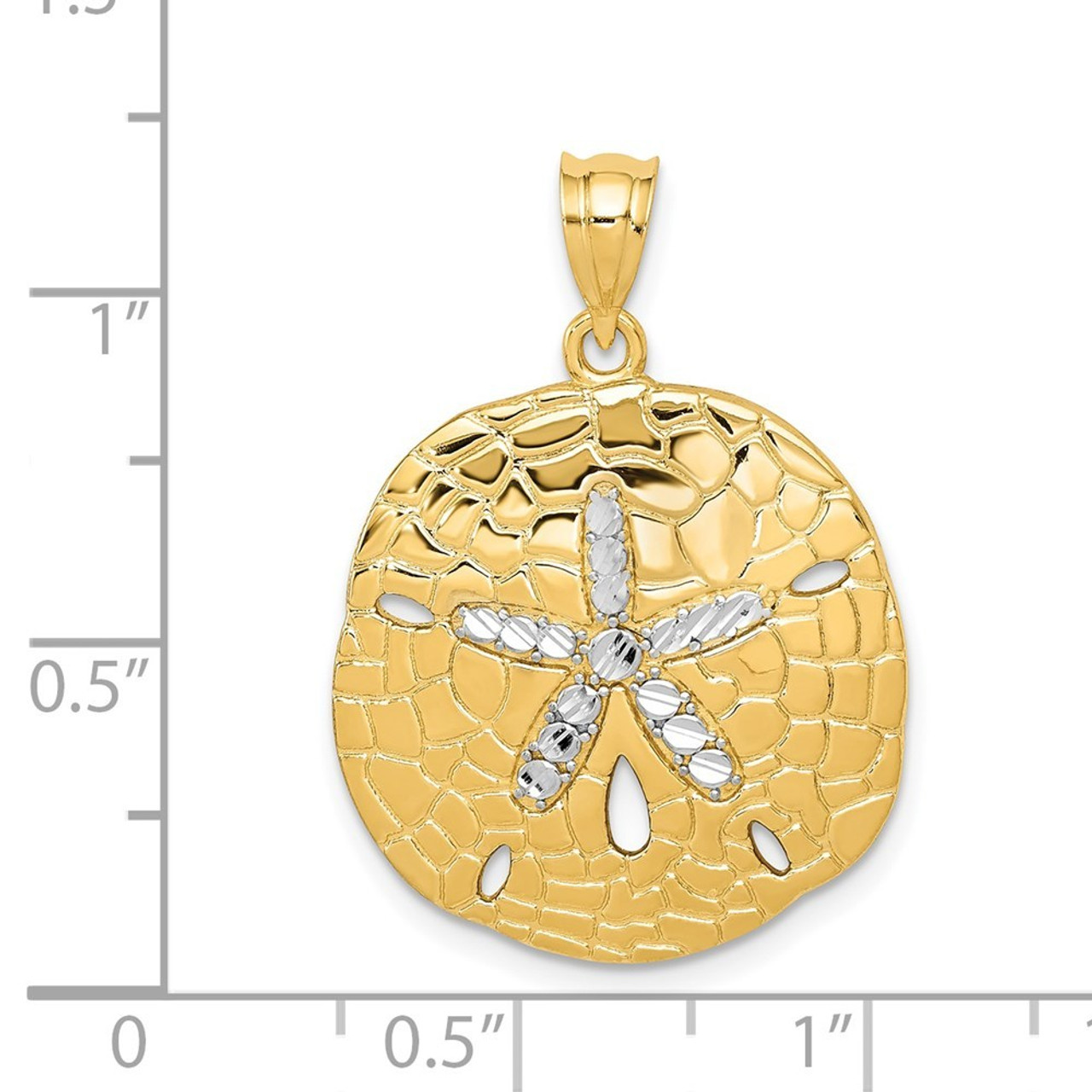 14K Yellow Gold & White Rhodium Diamond-cut Sand Dollar Pendant - (A84-332)