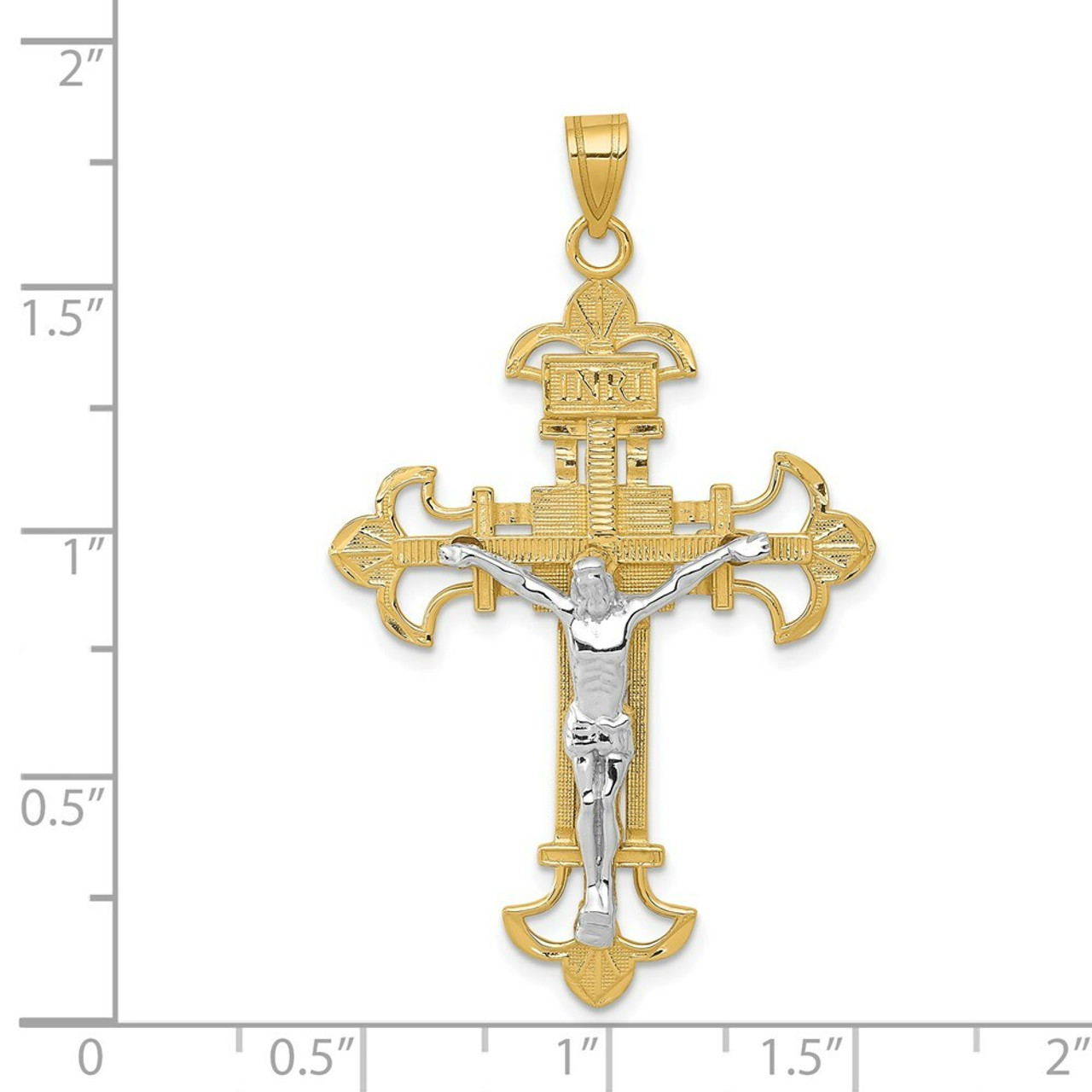 14K Two-tone Gold INRI Crucifix Pendant 48mm length - (A84-474)
