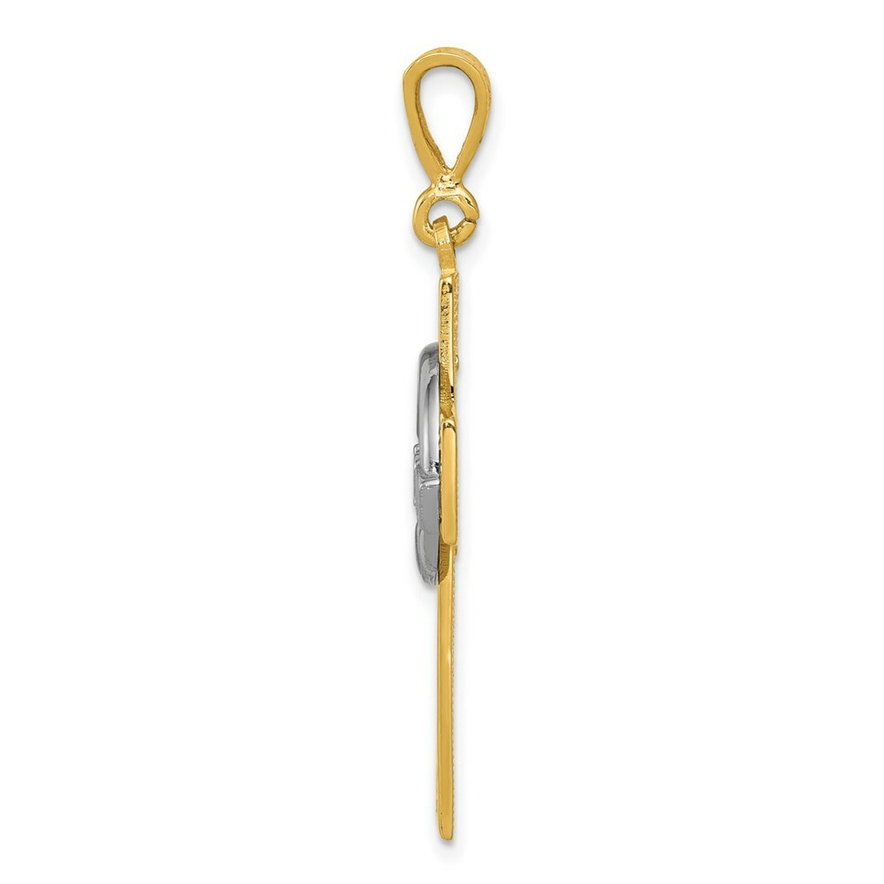 14K Two-tone Gold Claddagh Cross Pendant 41mm length - (A84-614)