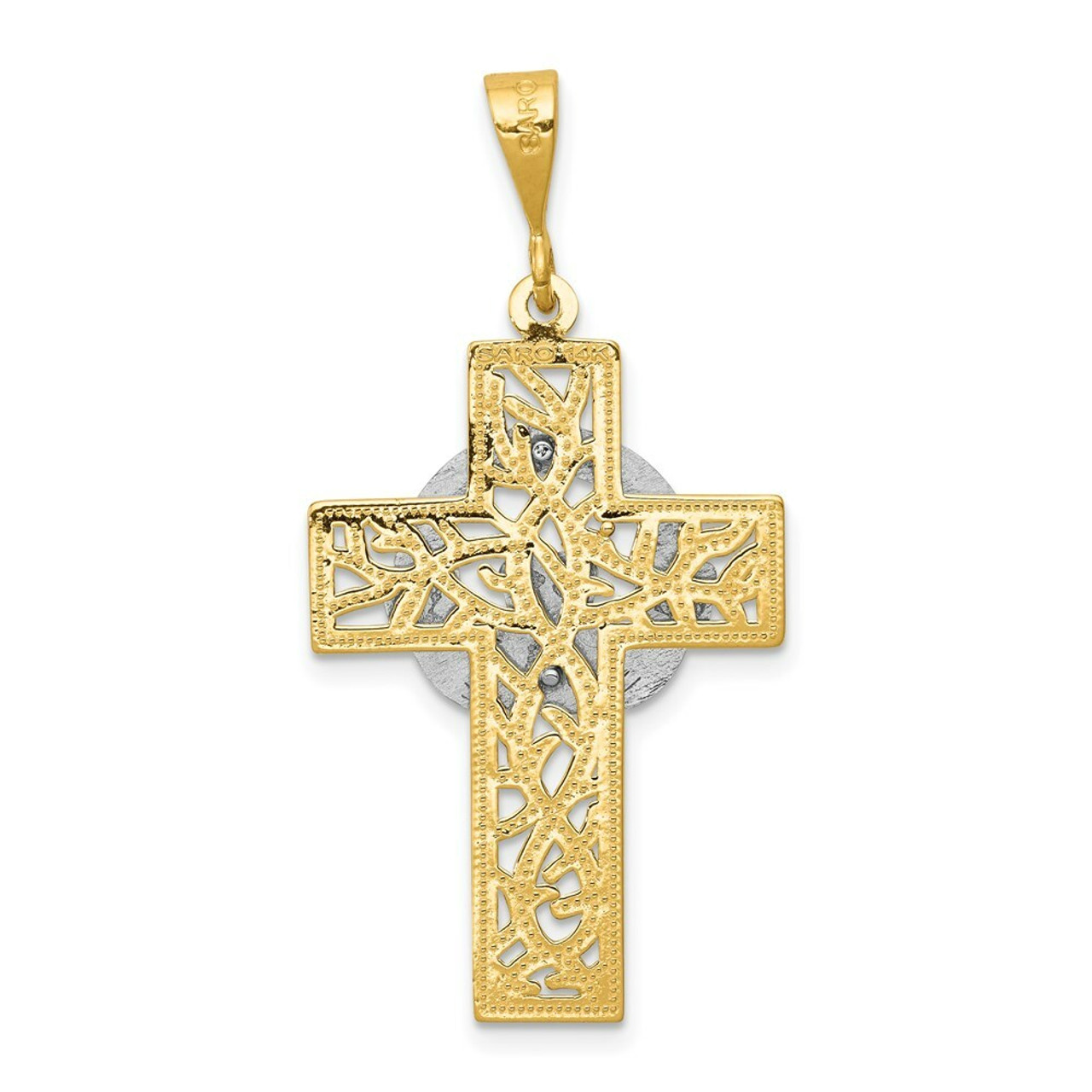 14K Two-tone Gold Claddagh Cross Pendant 41mm length - (A84-614)