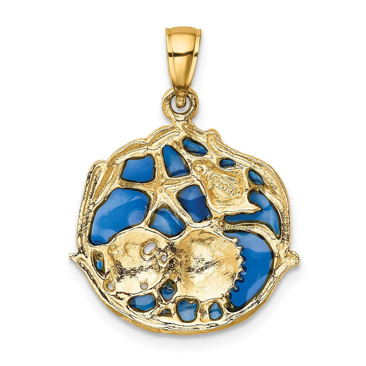 14K Yellow Gold Blue Stained Glassed Shell Cluster Pendant - (A85-478)