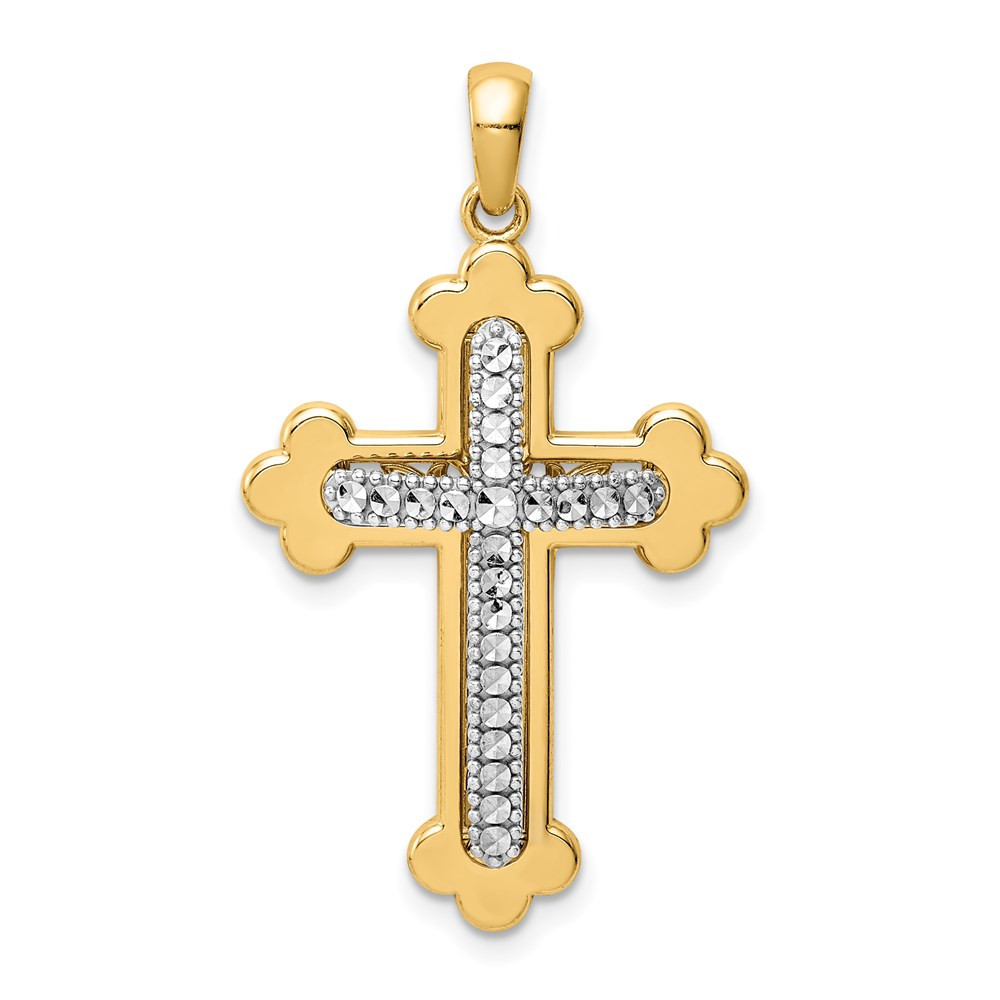 14k Two Tone Gold Diamond-cut Polished 3D Cross Pendant - (A85-626