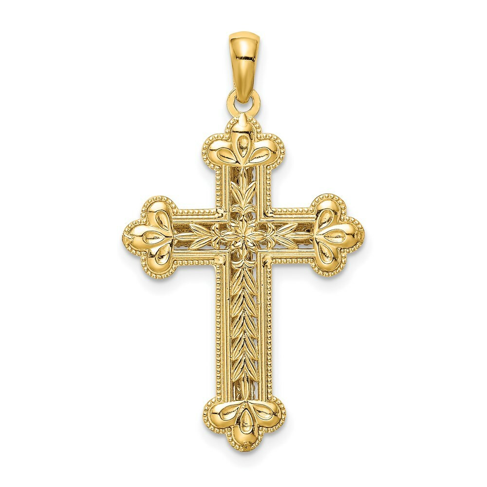 14k Two Tone Gold Diamond-cut Polished 3D Cross Pendant - (A85-626