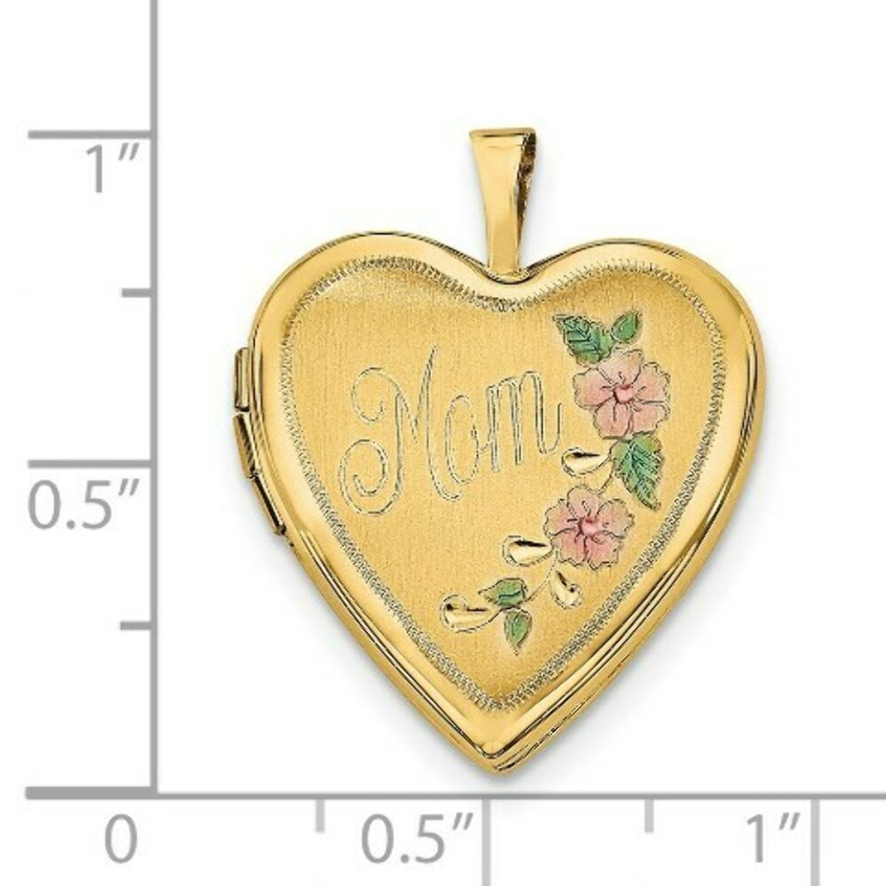 14K Yellow Gold 20mm Enamel Flowers Mom Heart Locket 24x20mm - (A99-300)
