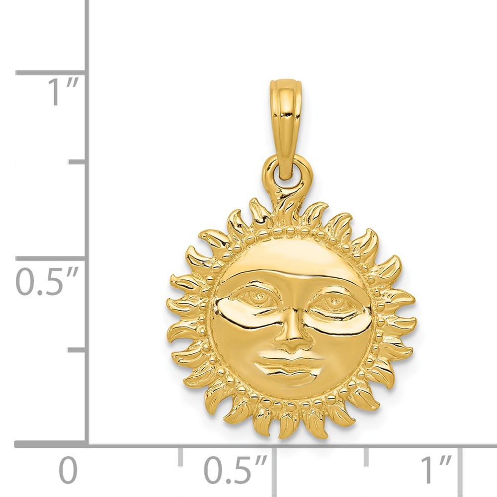 14K Yellow Gold Solid Polished 3-Dimensional Sun Pendant - (A83
