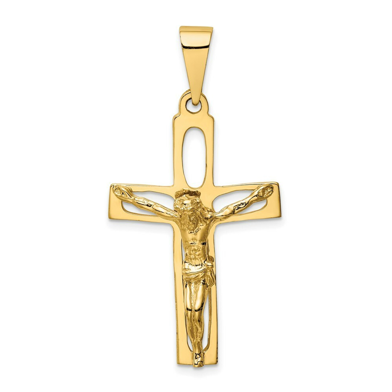 14K Yellow Gold Polished Crucifix Pendant 48mm length - (A83-346)
