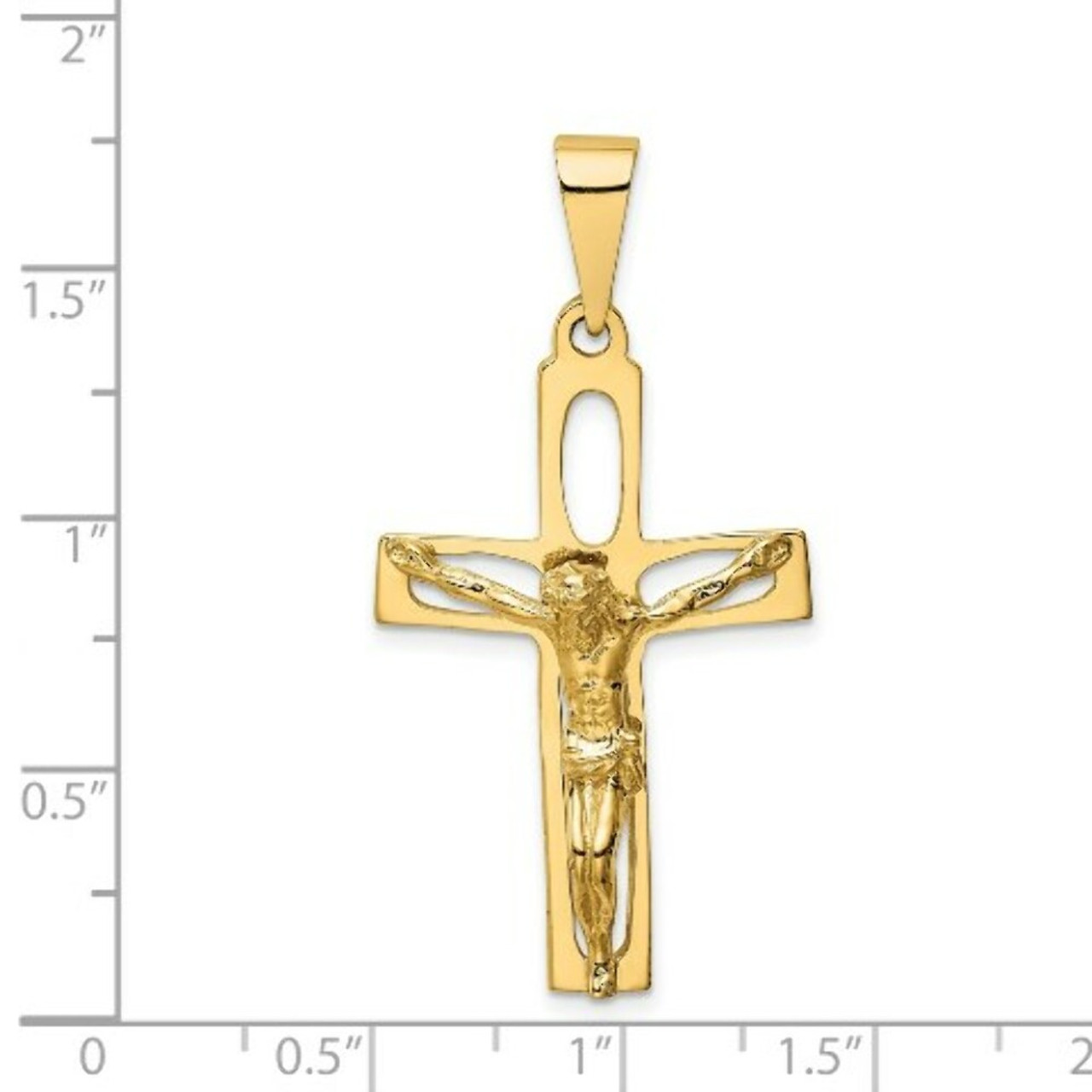 14K Yellow Gold Polished Crucifix Pendant 48mm length - (A83-346)