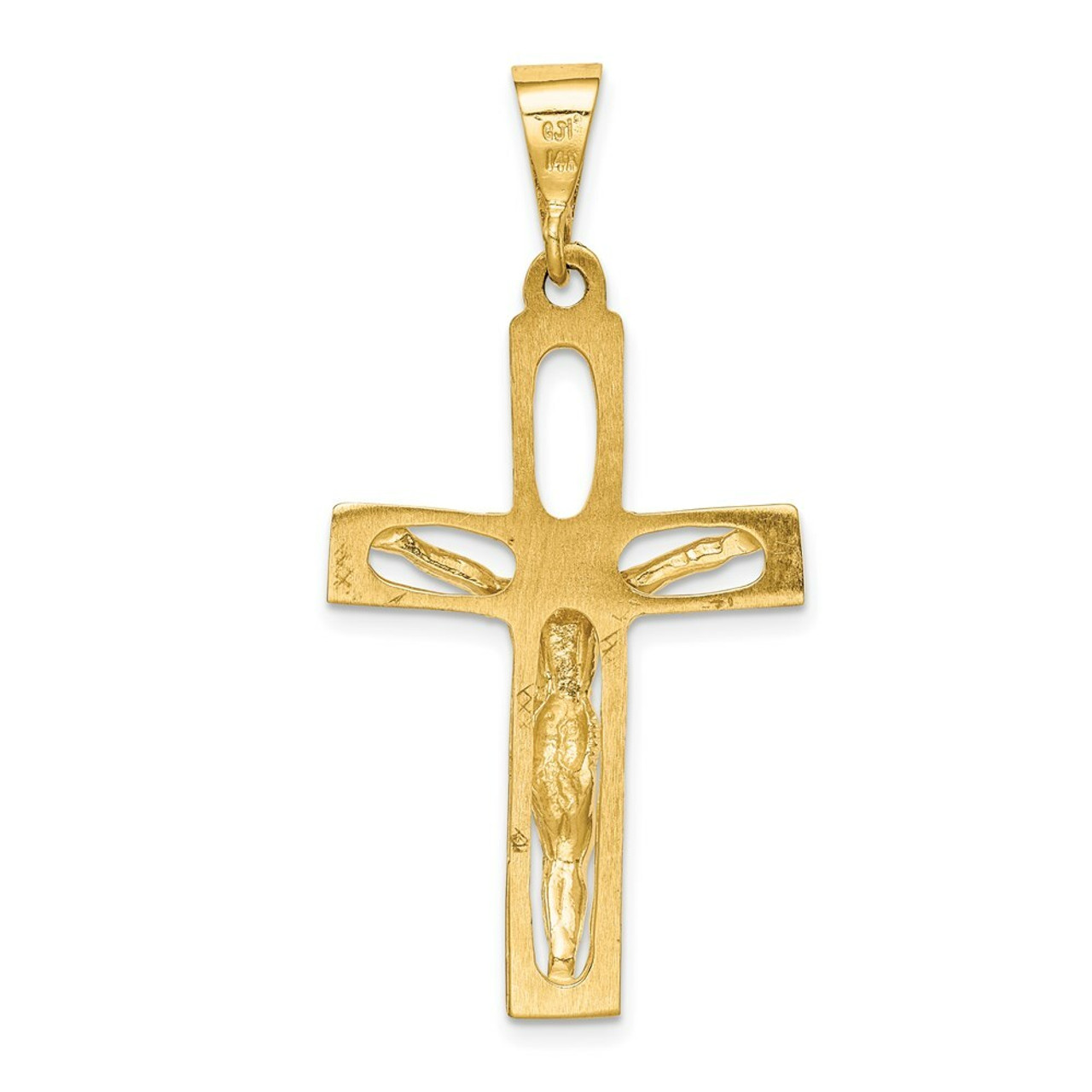 14K Yellow Gold Polished Crucifix Pendant 48mm length - (A83-346)