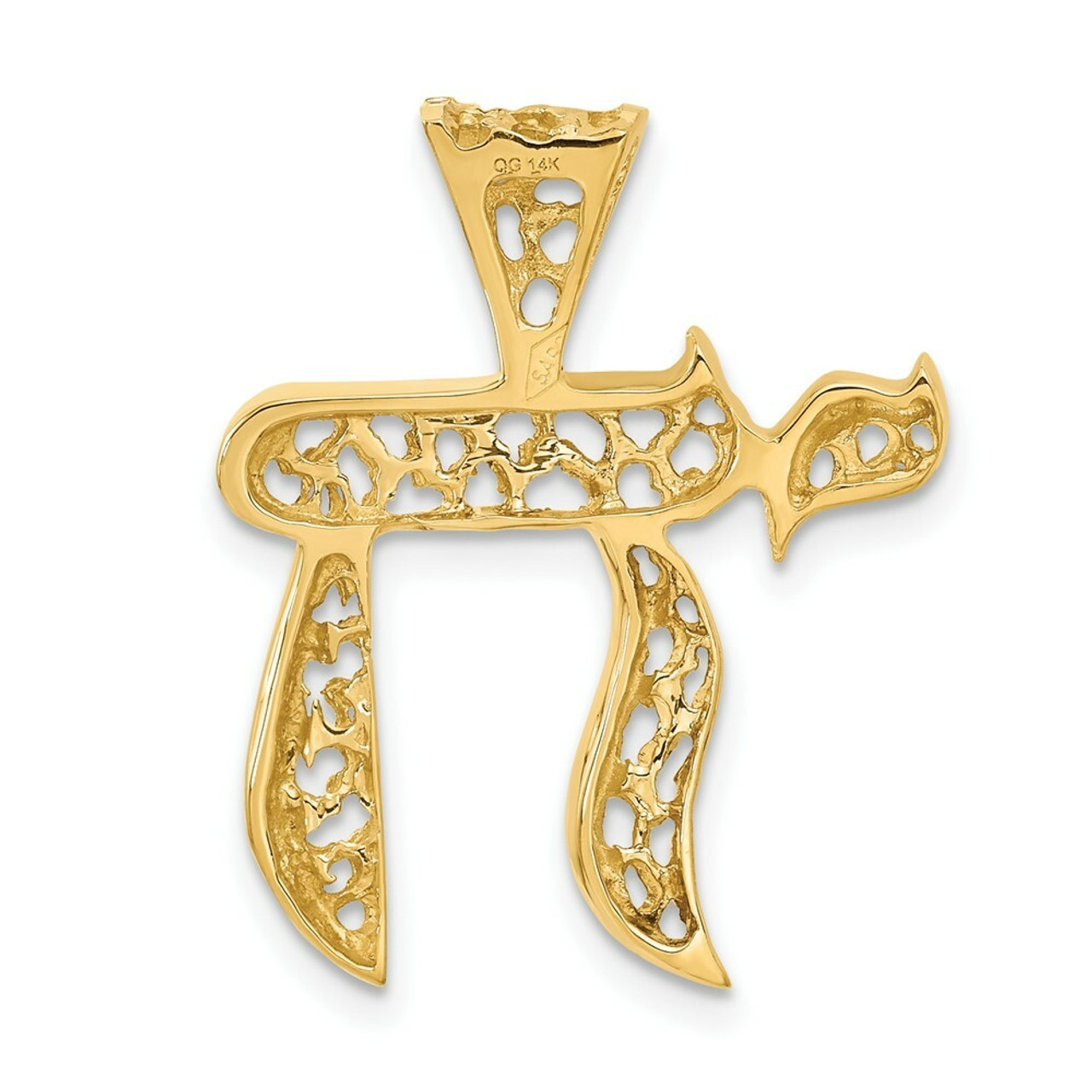 14K Yellow Gold Filigree Chai Pendant - (A83-350)