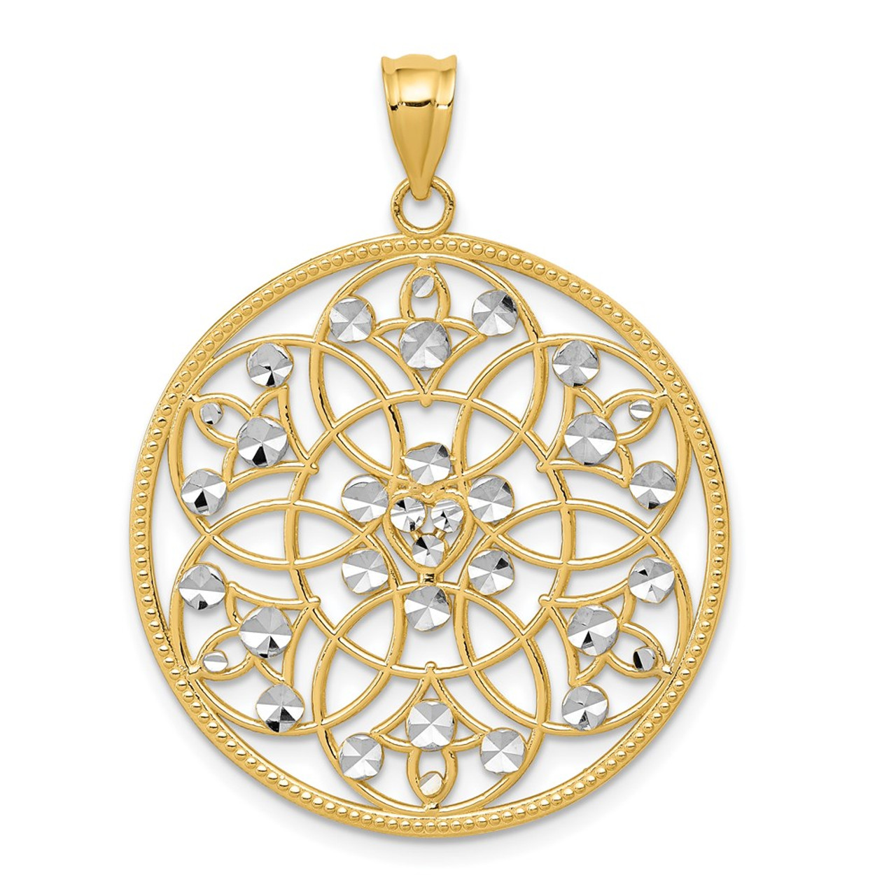 14K Yellow Gold and Rhodium Diamond-cut Circle Pendant - (A85-474