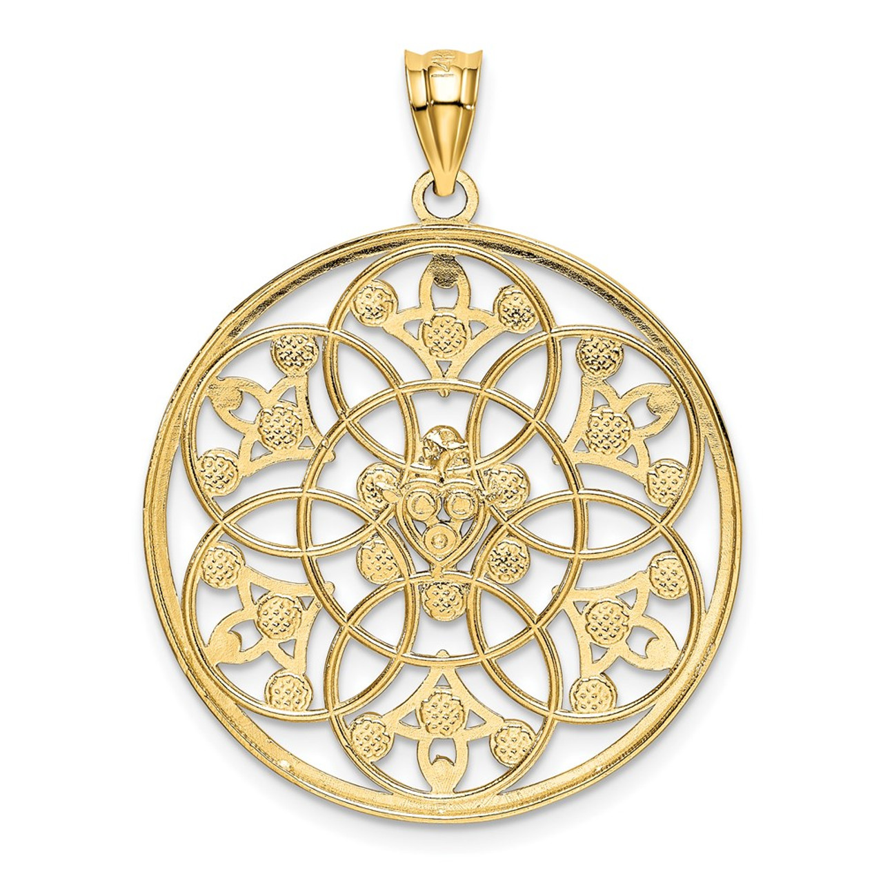 14K Yellow Gold and Rhodium Diamond-cut Circle Pendant - (A85-474