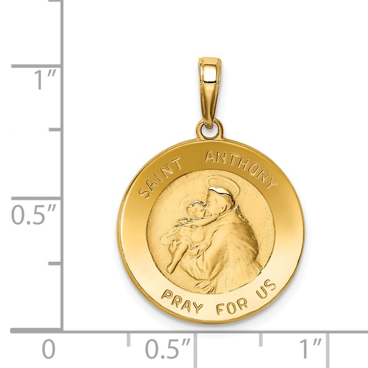 14K Yellow Gold Saint Anthony Small Round Medal Pendant - (A85-965)