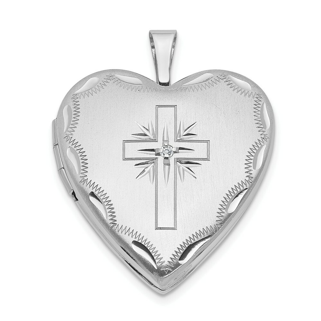 14K Yellow Gold 20mm White Gold Diamond Set Cross Heart Locket - (A99-434)