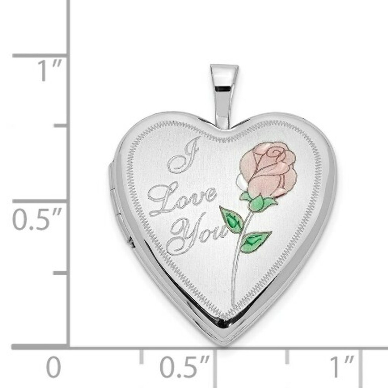14K Yellow Gold 20mm White Gold Enamel Rose I Love You Heart Locket 24x20mm - (A99-555)