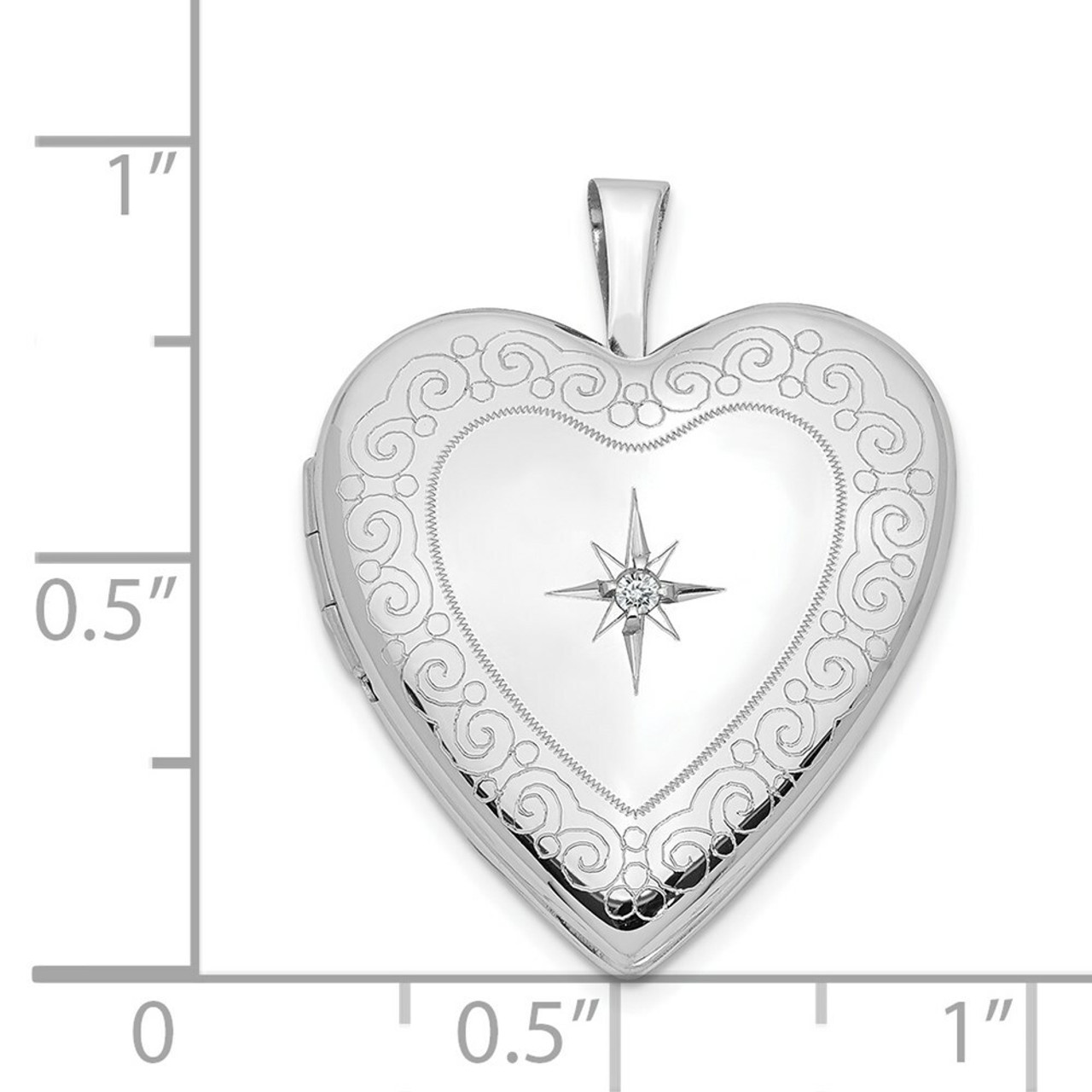 14K Yellow Gold 20mm White Gold Side Swirls with Diamond Heart Locket 25x20mm - (A99-582)