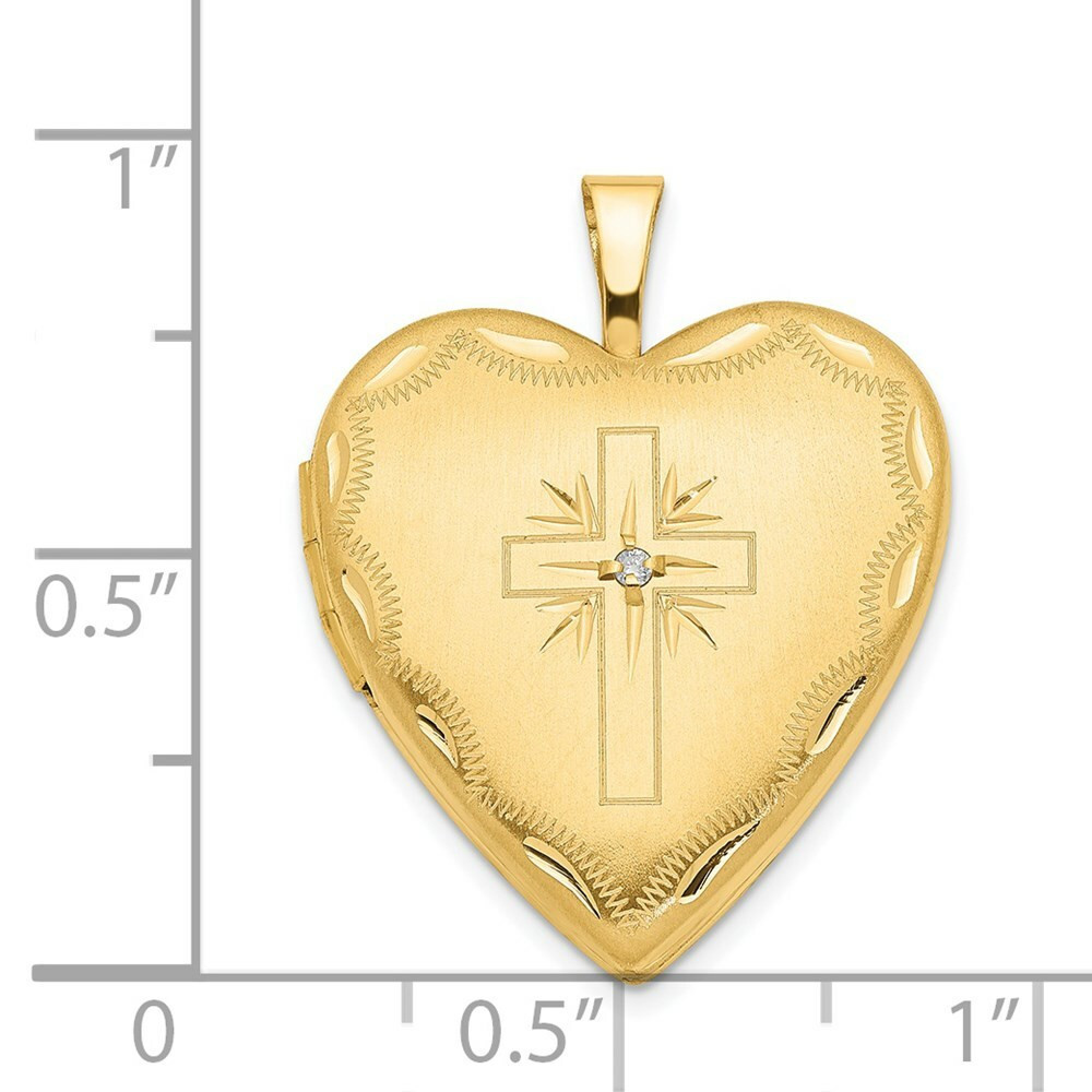 14K Yellow Gold 20mm Diamond Set Cross Heart Locket - (A99-839