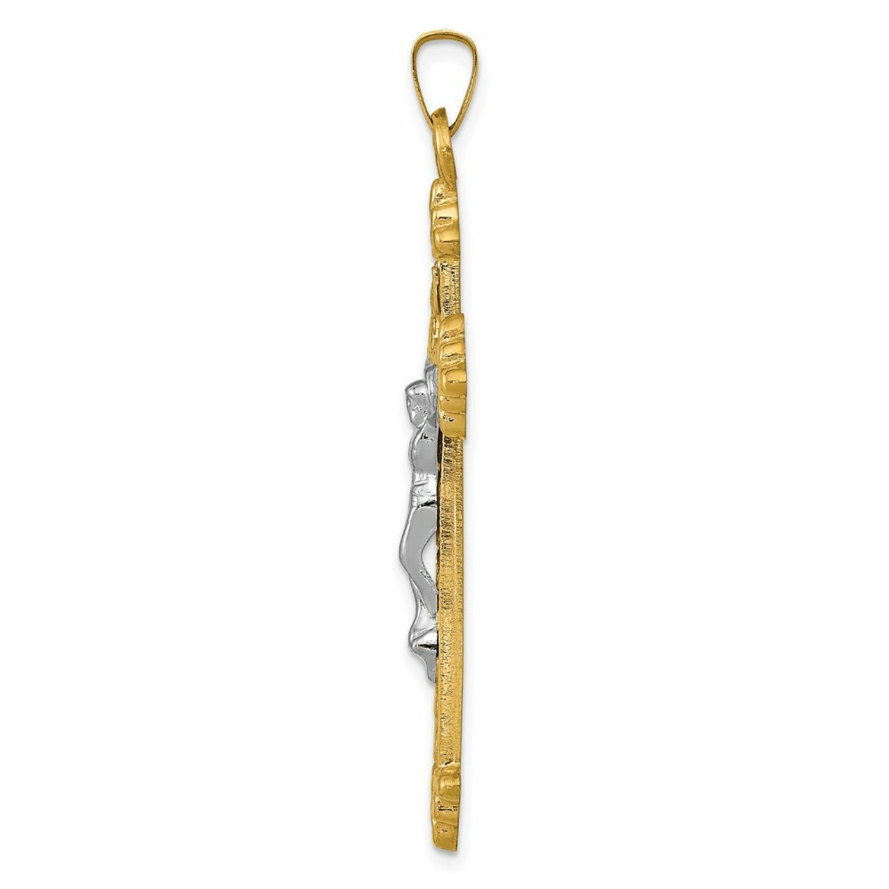 14K Two-tone Gold INRI Hollow Crucifix Pendant 45mm length - (B11-278)