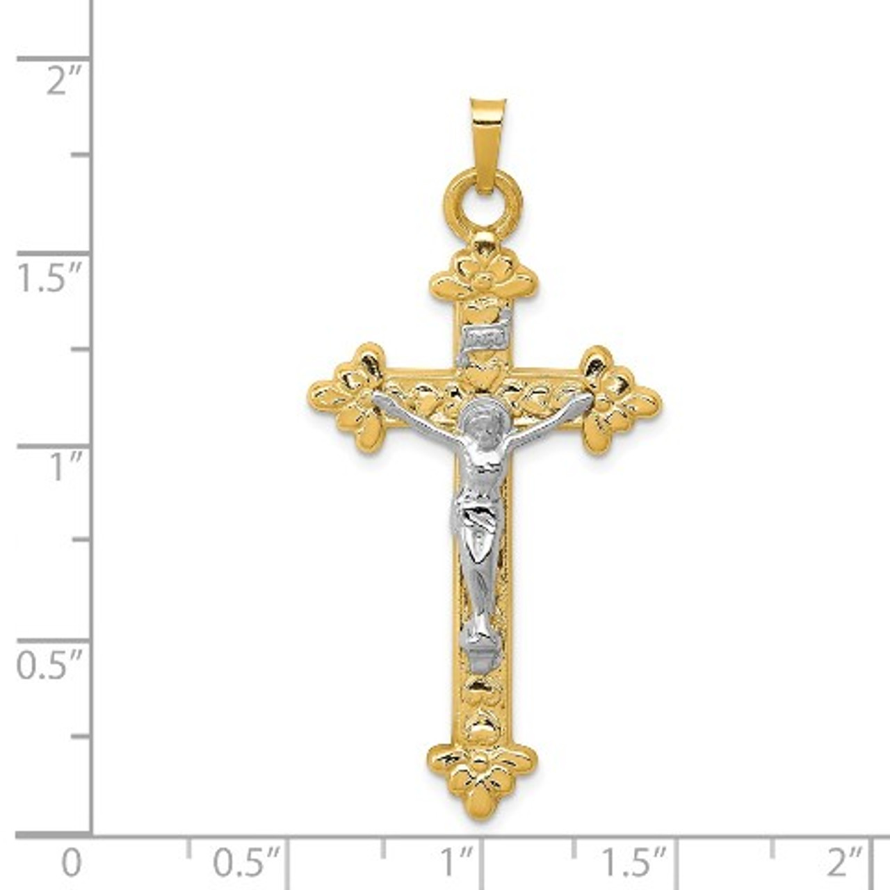 14K Two-tone Gold INRI Hollow Crucifix Pendant 45mm length - (B11-278)