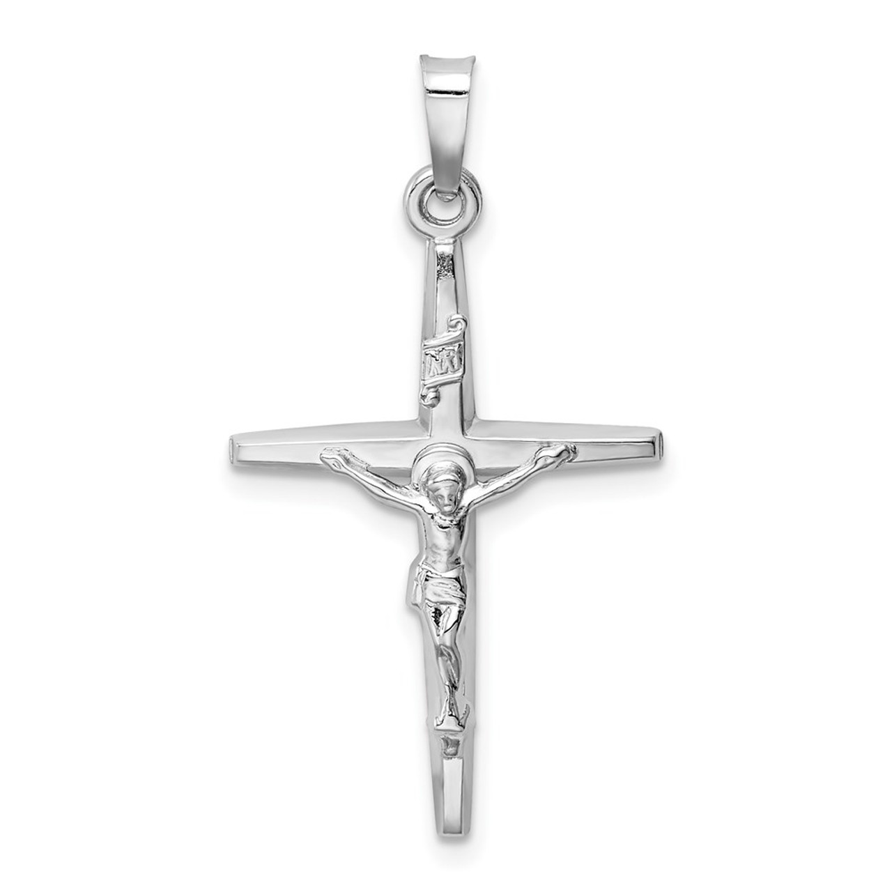 14K White Gold INRI Crucifix Charm - (B11-397)