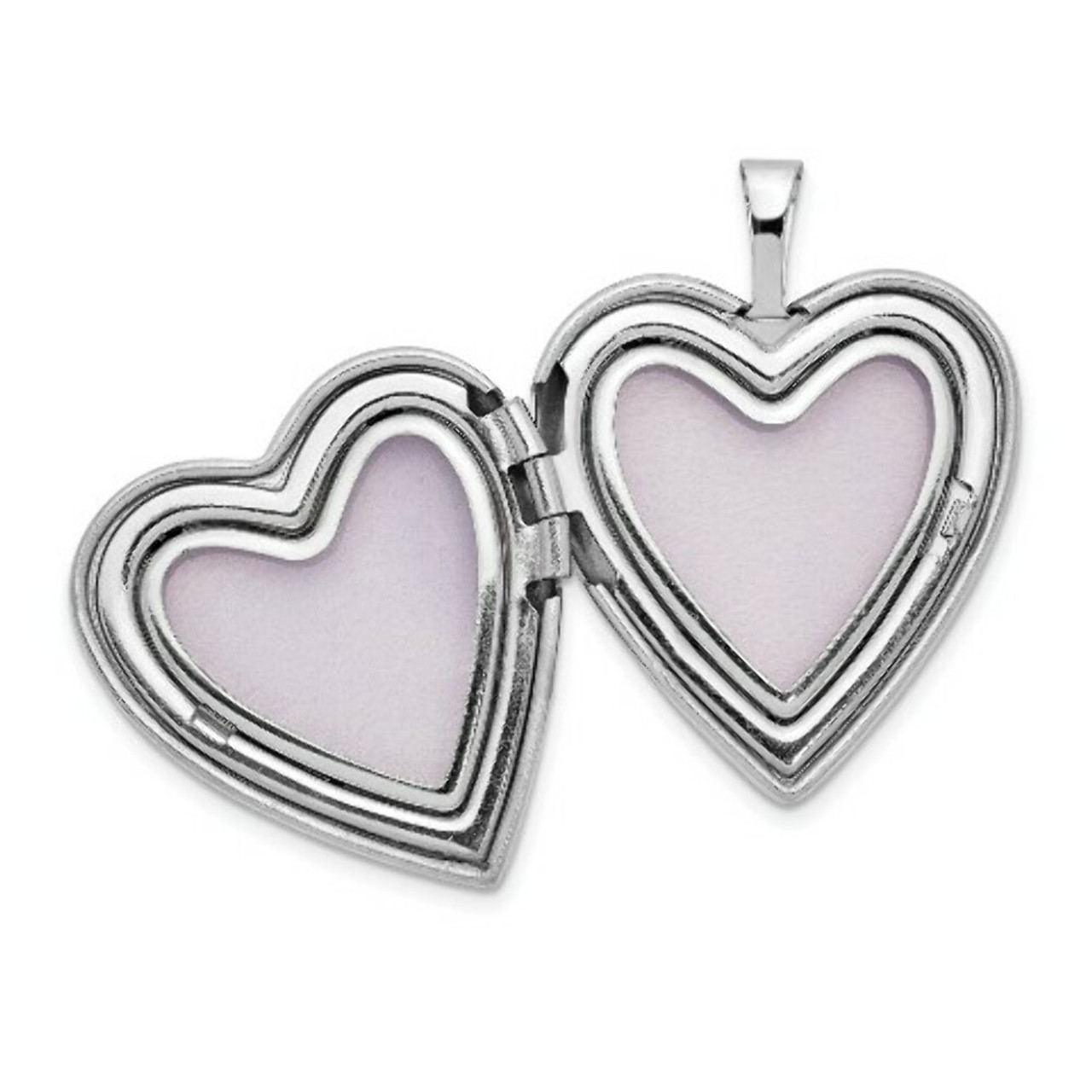 14K 20mm White Gold Flower Vine Border Heart Locket 25x20mm - (B14-255)