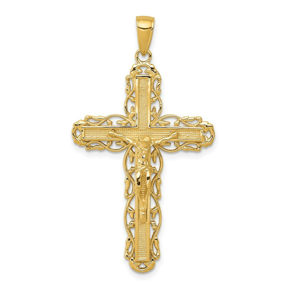 14K Yellow Gold INRI Crucifix Pendant - (A84-513) - Roy Rose Jewelry
