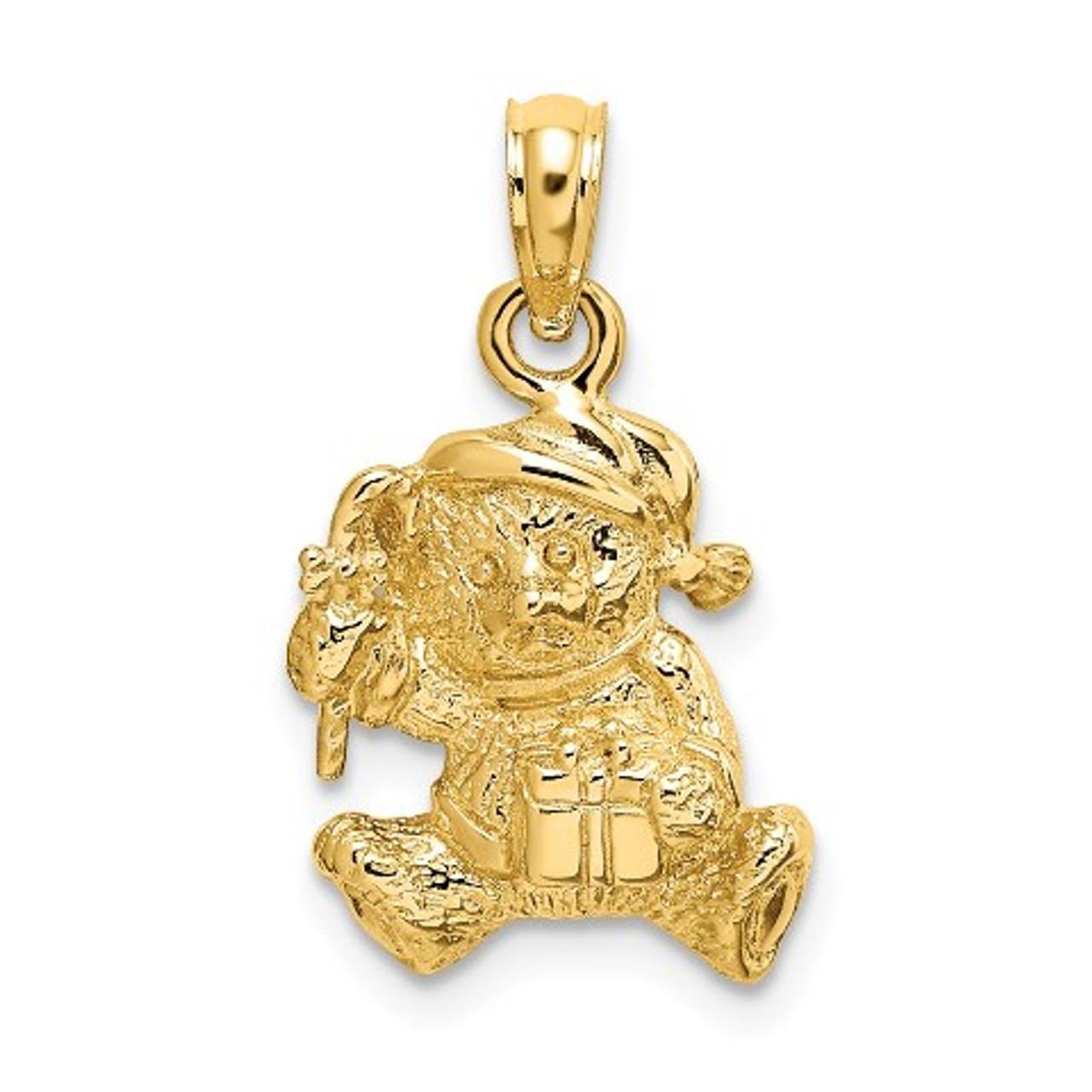 14K Yellow Gold Polished 3-D Teddy Bear Charm Pendant - (A90-481)