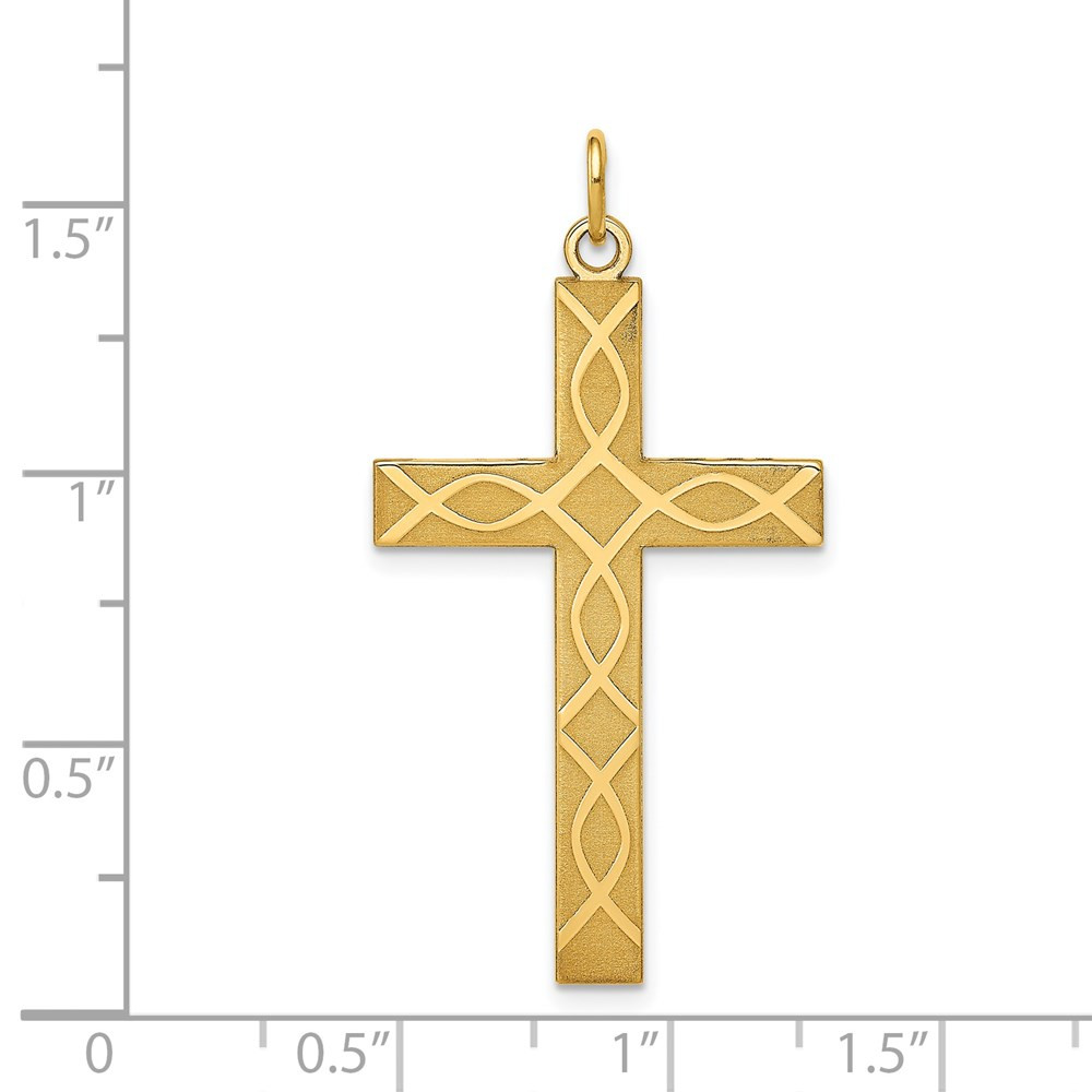 14K Yellow Gold Laser Designed Cross Pendant 40mm length - (A99