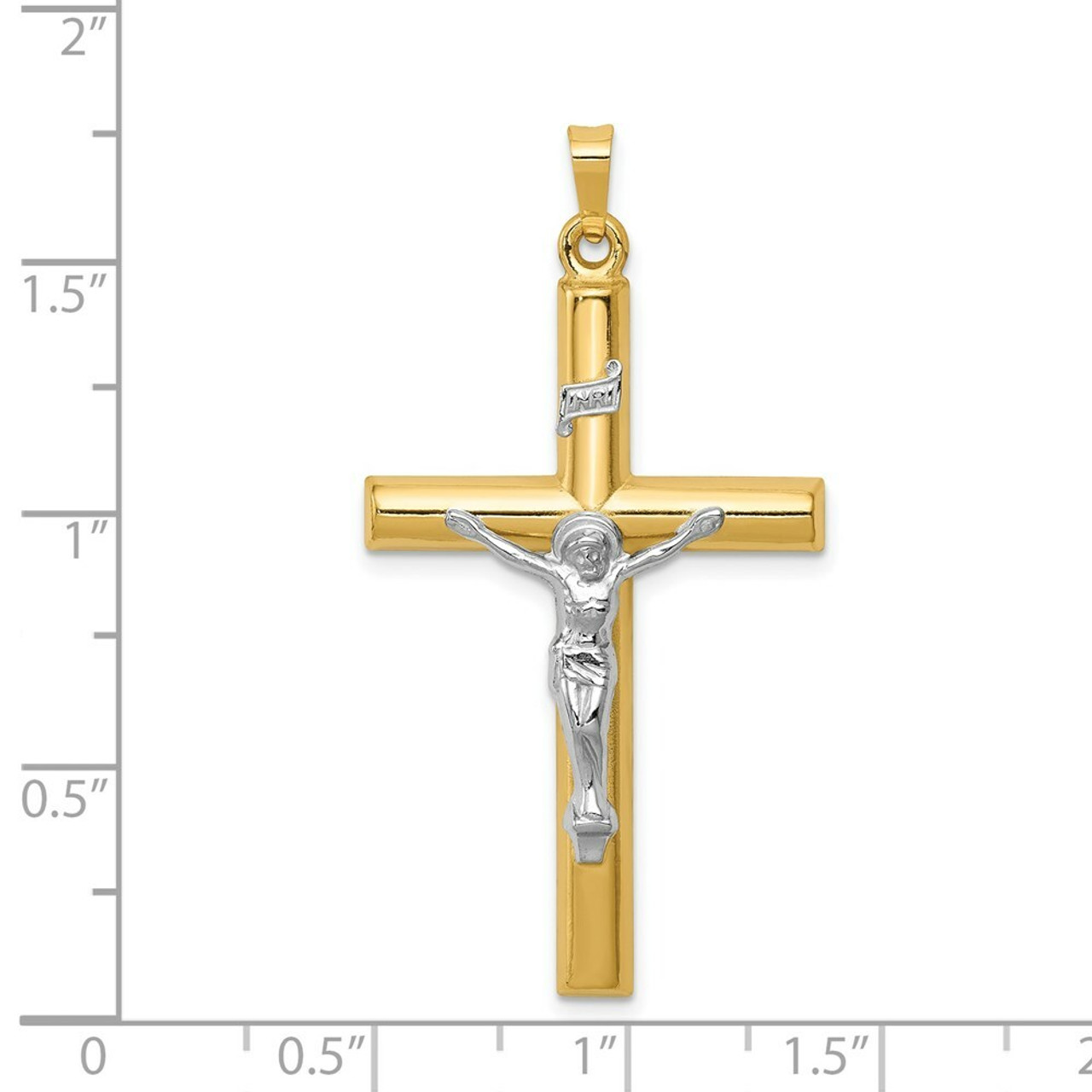 14K Two-tone Gold INRI Hollow Crucifix Pendant 44mm length - (B11-611)