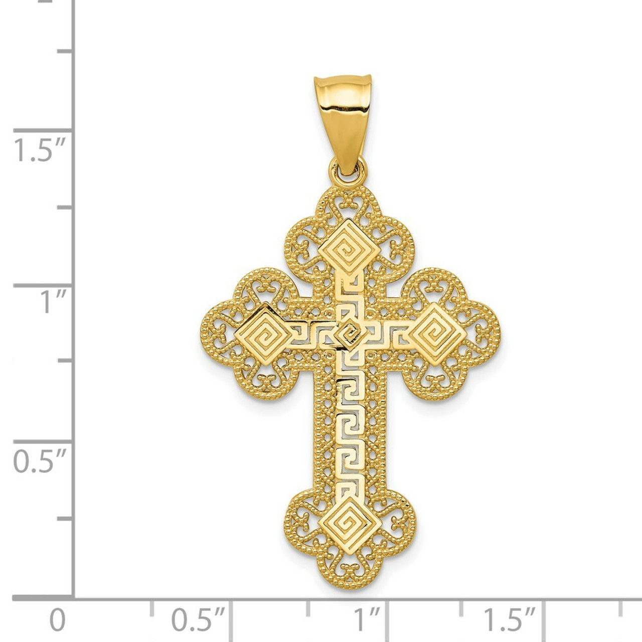 14K Yellow Gold Budded Greek Key Cross Pendant - (A83-142)