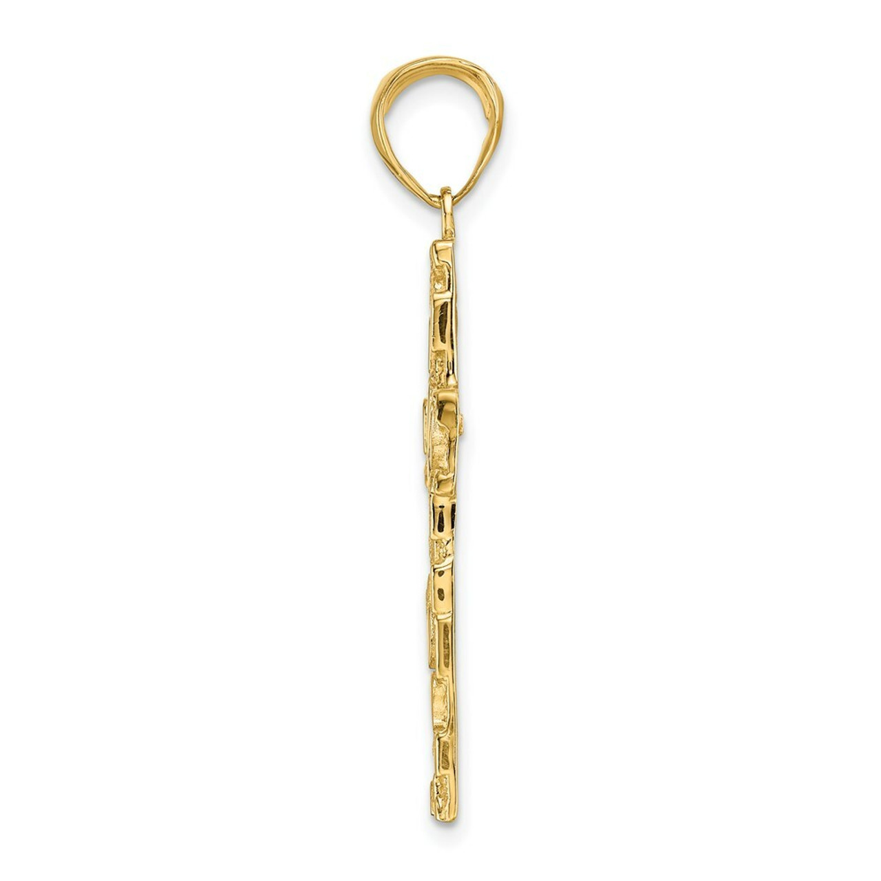 14K Yellow Gold Polished and Textured Nugget Block Style Cross Pendant - (A85-504)