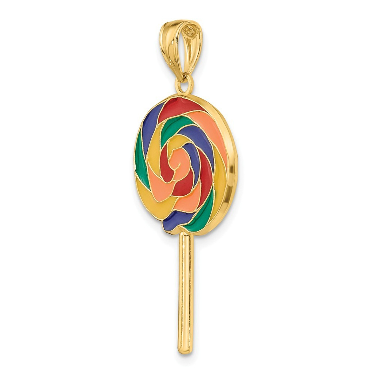 14K Yellow Gold Lrge 3-D Lollipop With Multi-color Enamel - (A91-381)