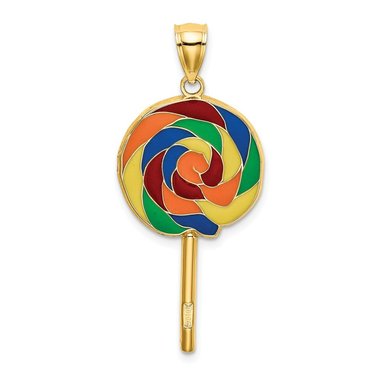 14K Yellow Gold Lrge 3-D Lollipop With Multi-color Enamel - (A91-381)