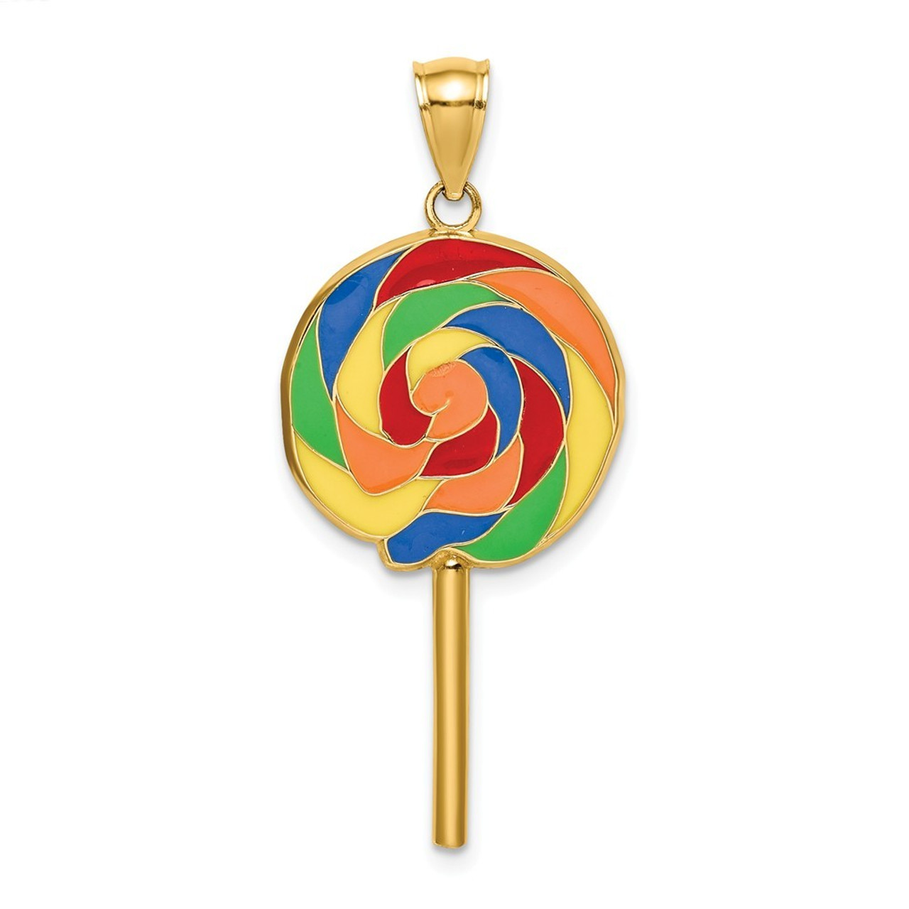 14K Yellow Gold Lrge 3-D Lollipop With Multi-color Enamel - (A91-381)