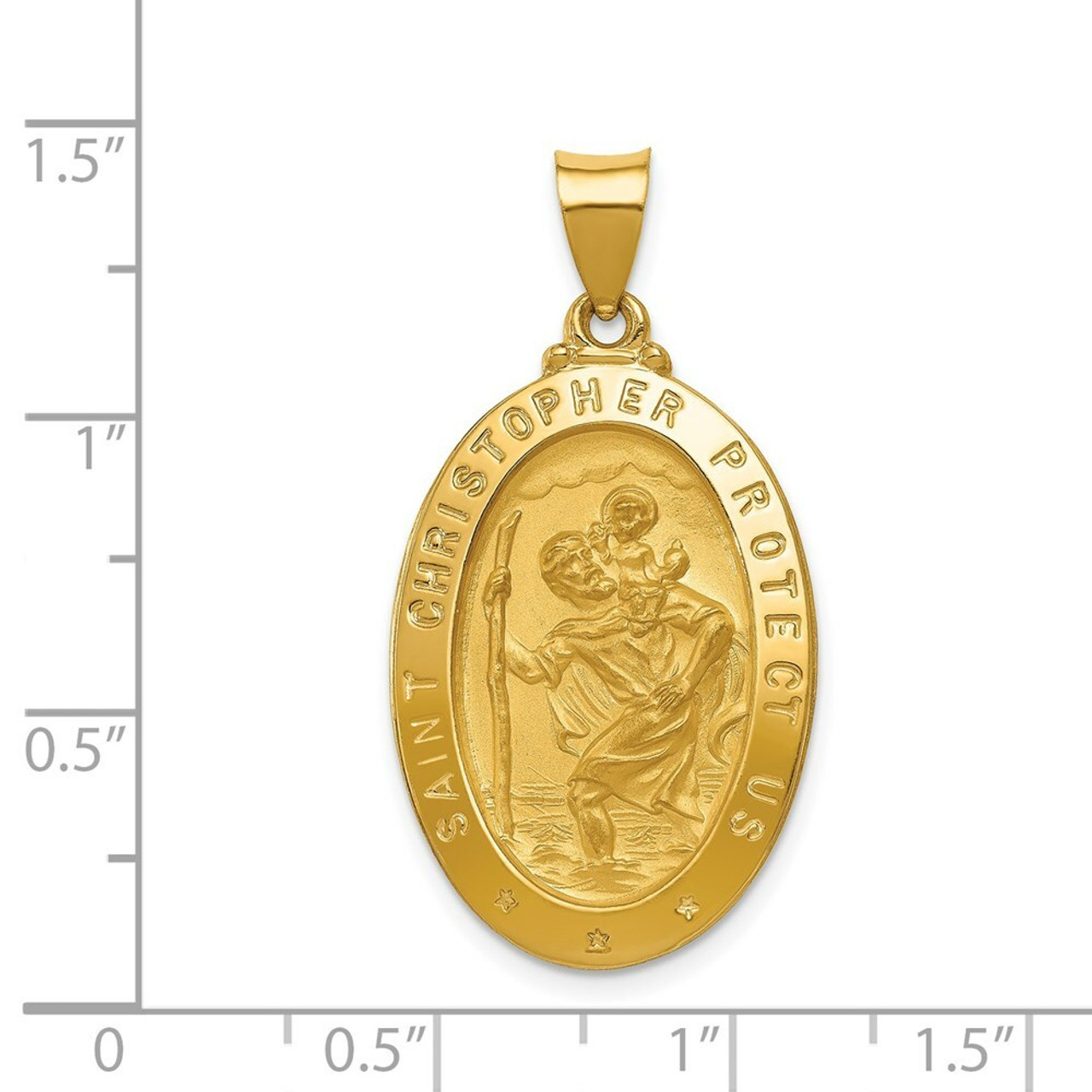 14K Yellow Gold Polished and Satin Saint Christopher Medal Pendant 18mm width - (B11-160)